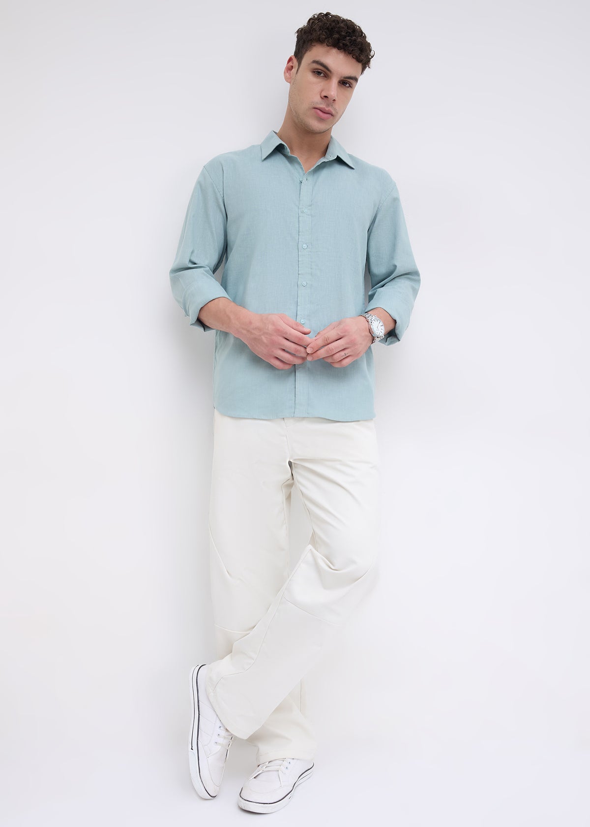 Scintila Solid Full Sleeve Shirt: Coral Blue