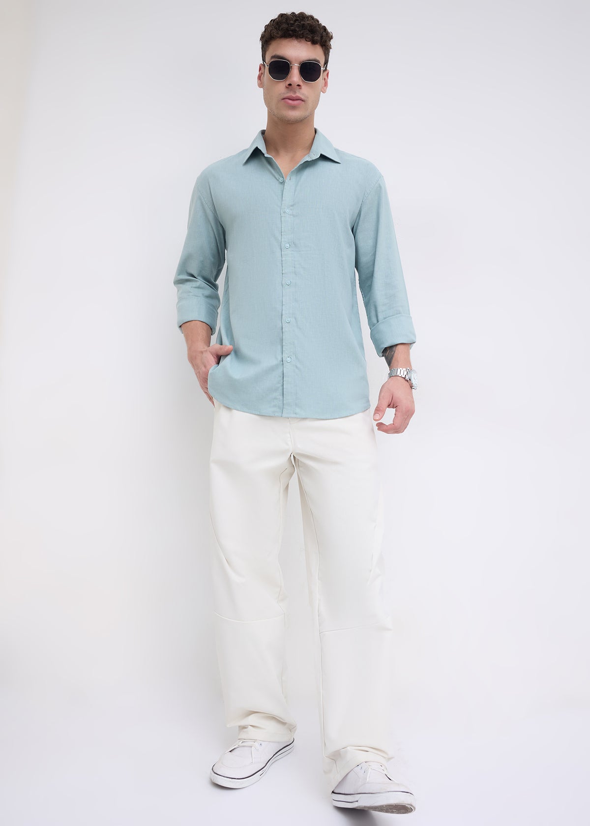 Scintila Solid Full Sleeve Shirt: Coral Blue