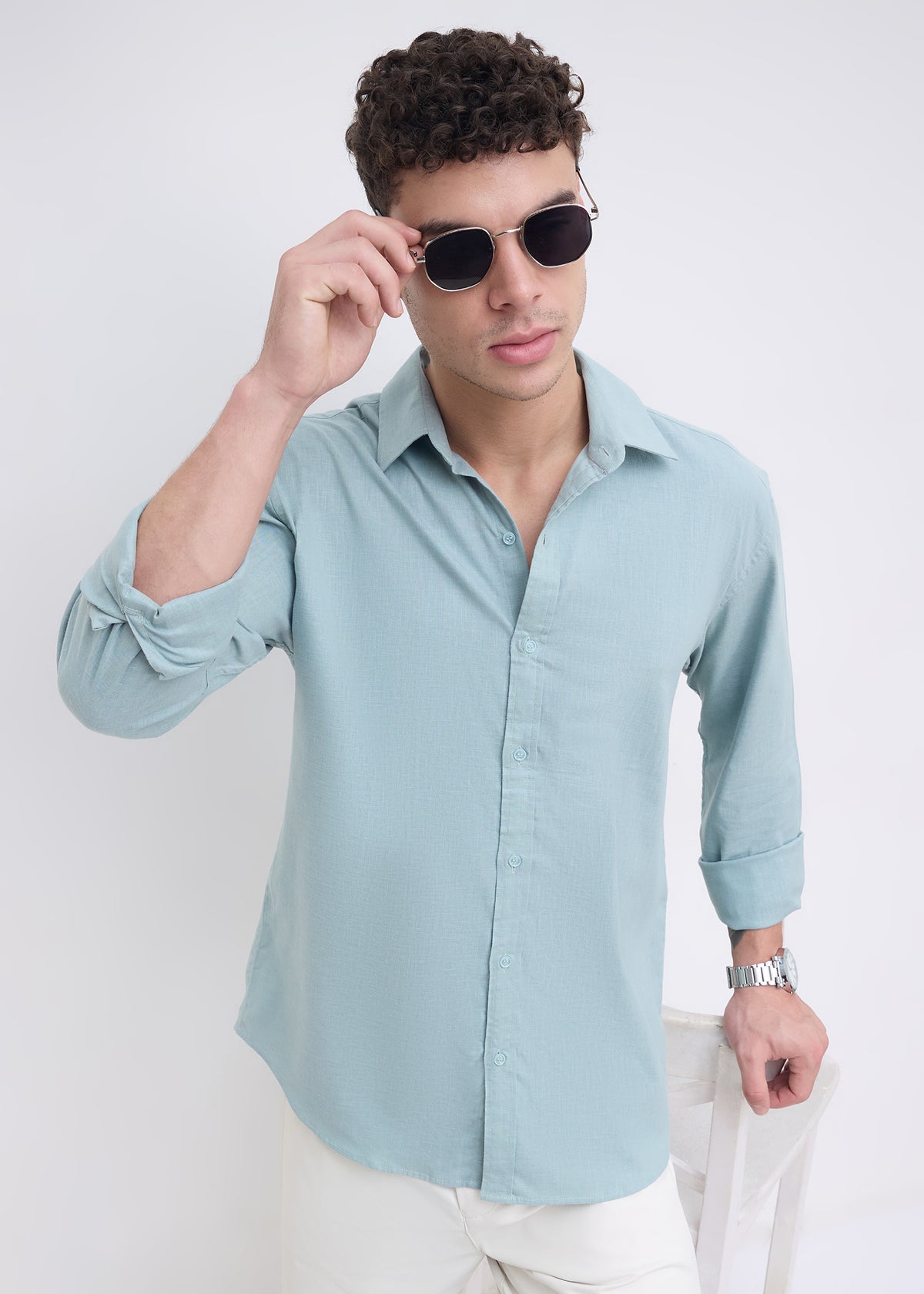 Scintila Solid Full Sleeve Shirt: Coral Blue
