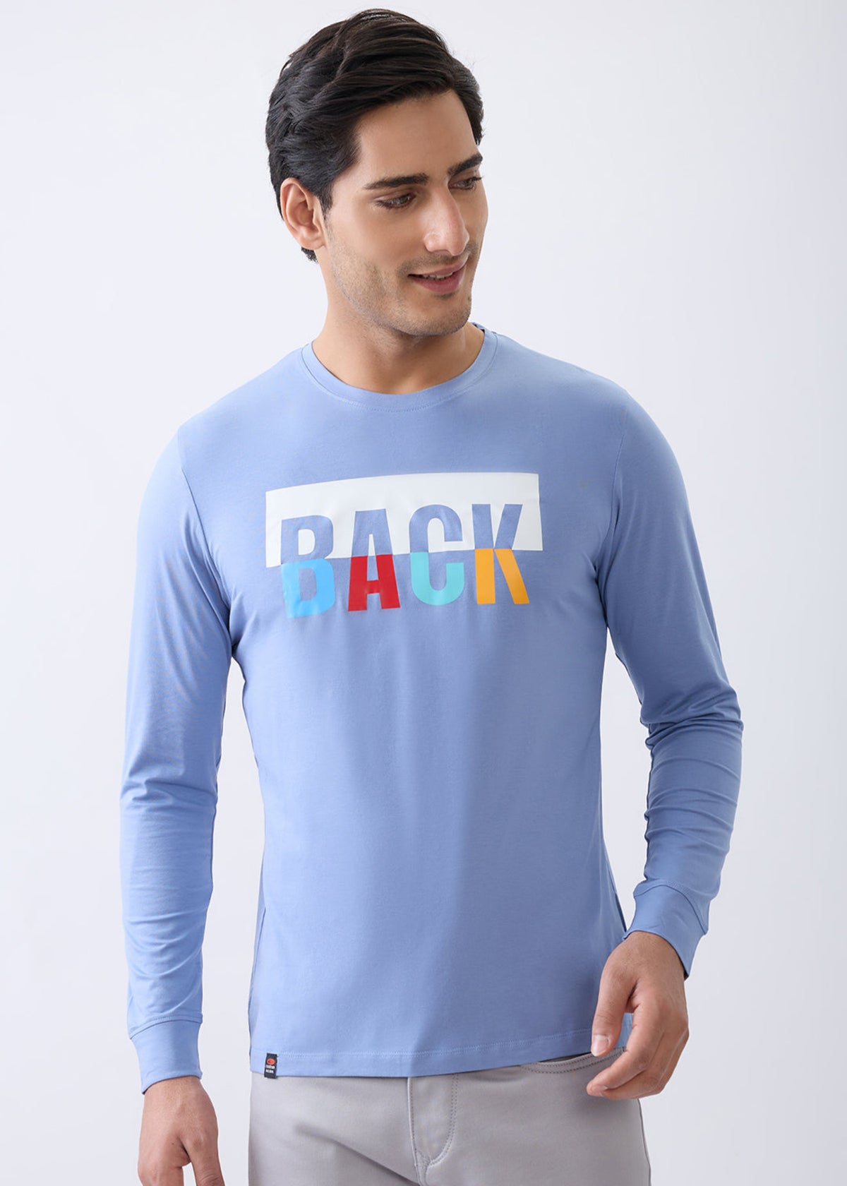 Back 1 Printed Full Sleeve T-Shirt: Blue