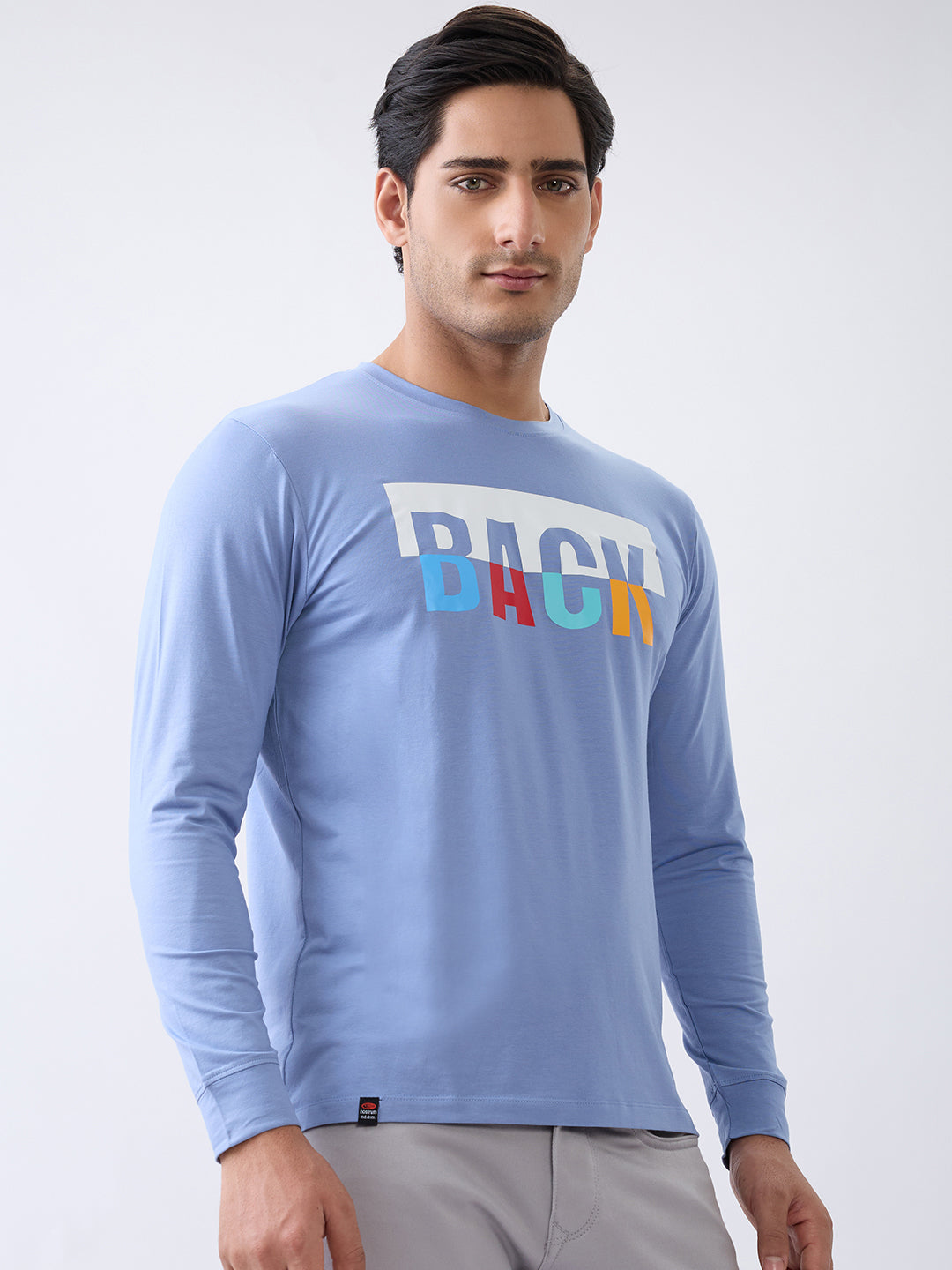 Back 1 Printed Full Sleeve T-Shirt: Blue