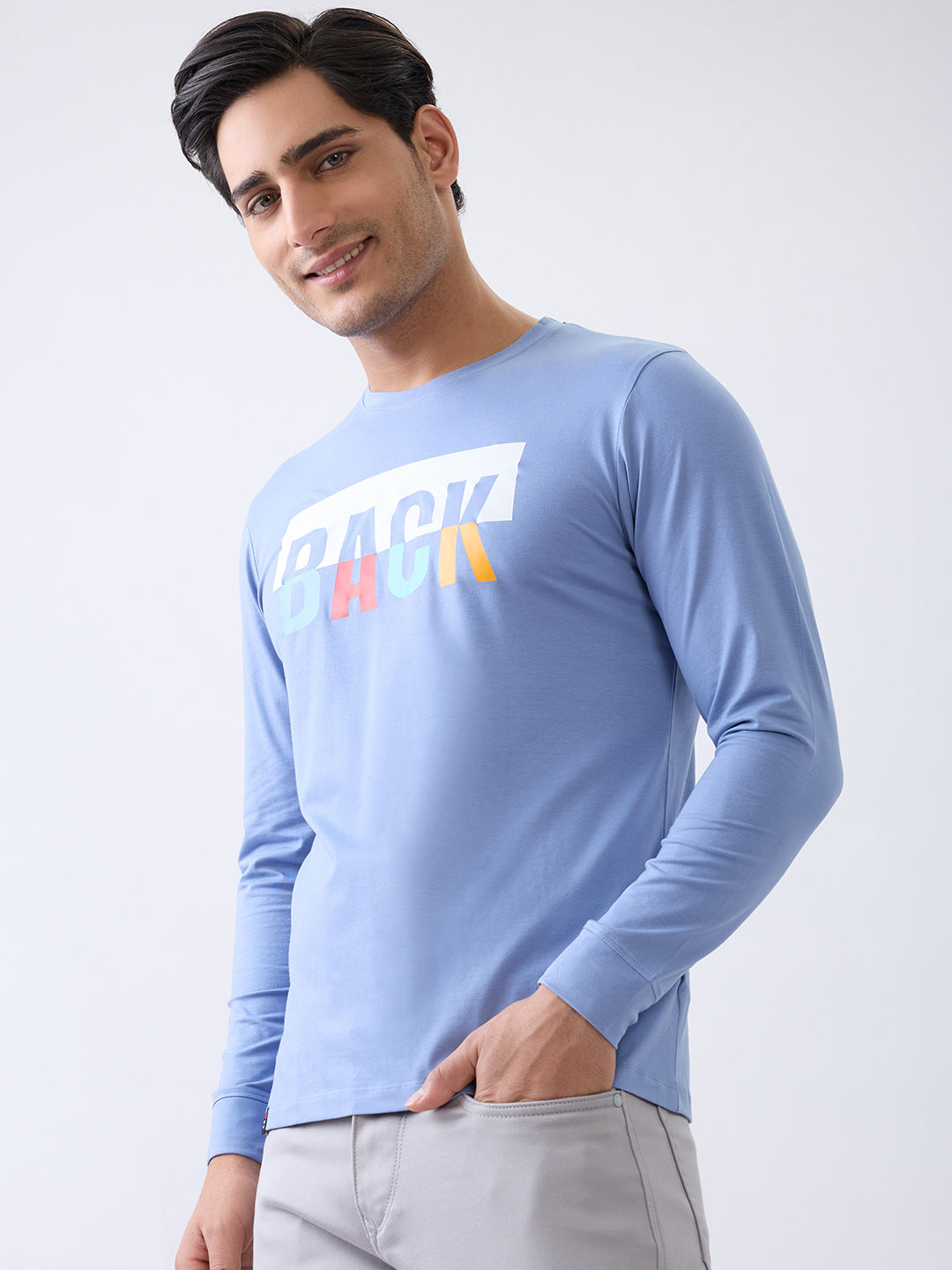 Back 1 Printed Full Sleeve T-Shirt: Blue