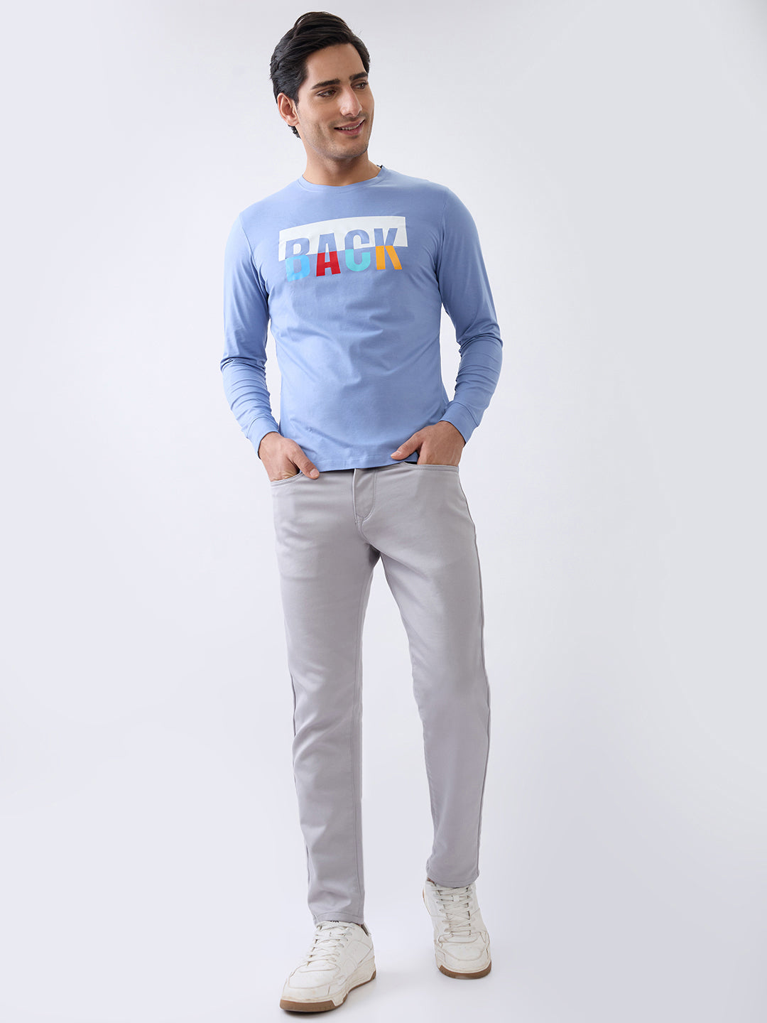 Back 1 Printed Full Sleeve T-Shirt: Blue