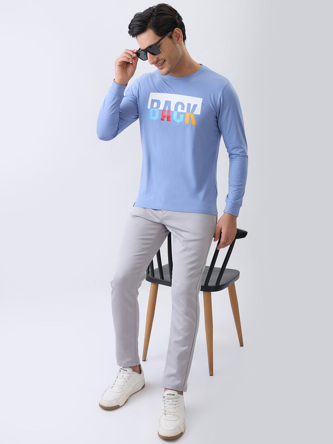 Back 1 Printed Full Sleeve T-Shirt: Blue