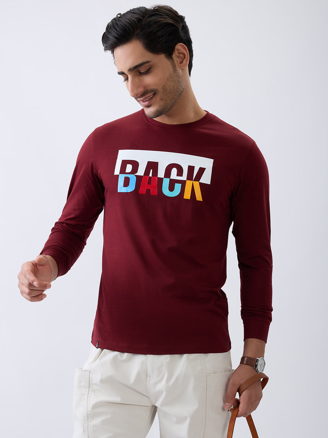 Back 1 Printed Full Sleeve T-Shirt: Maroon