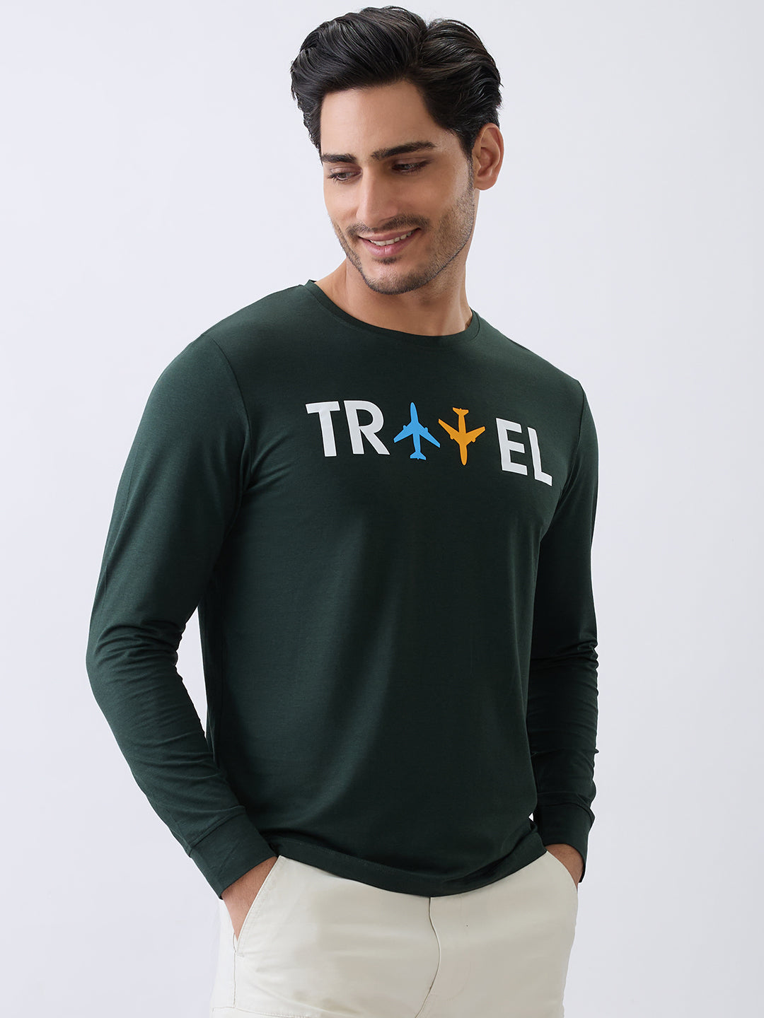 Travel Graphic Full Sleeve Pullover: Bottle Green