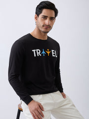 Travel Graphic Full Sleeve Pullover: Black