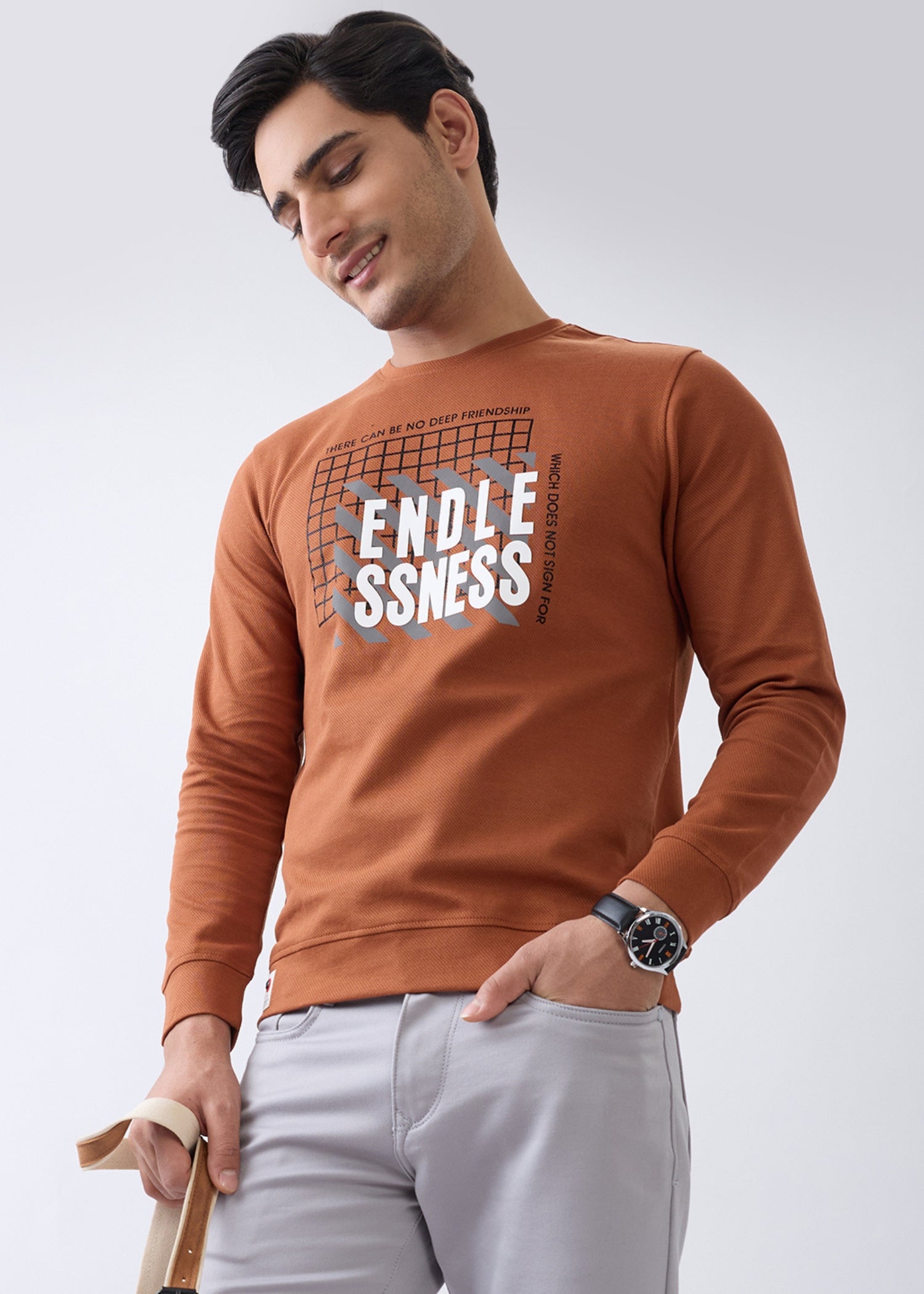 Deep Graphic Full Sleeve Sweatshirt: Rust