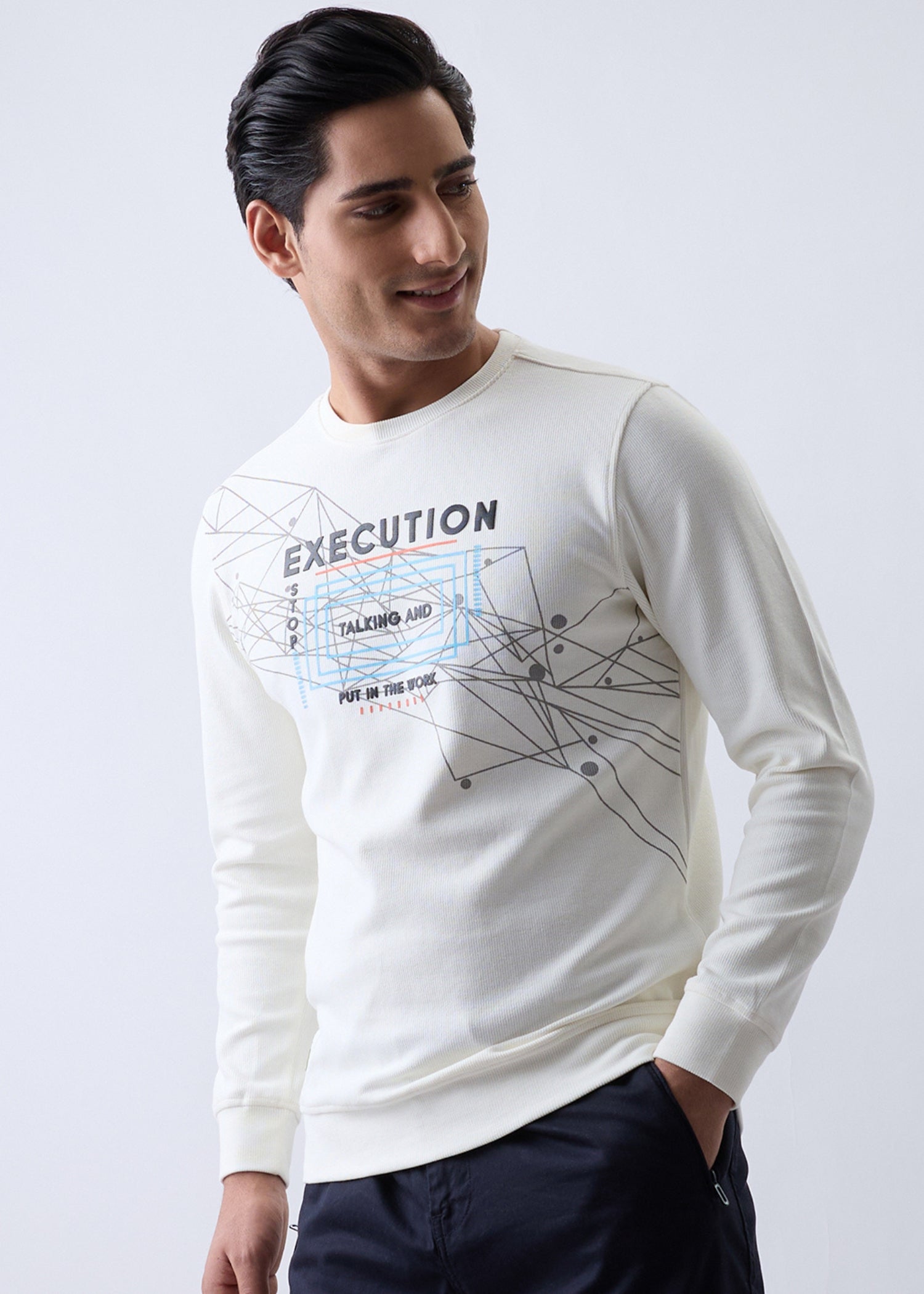 Talking Printed Full Sleeve Sweatshirt: White