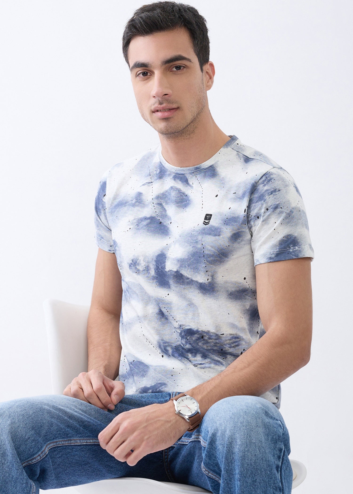 Grain Dyed Half Sleeve T-Shirt: Blue