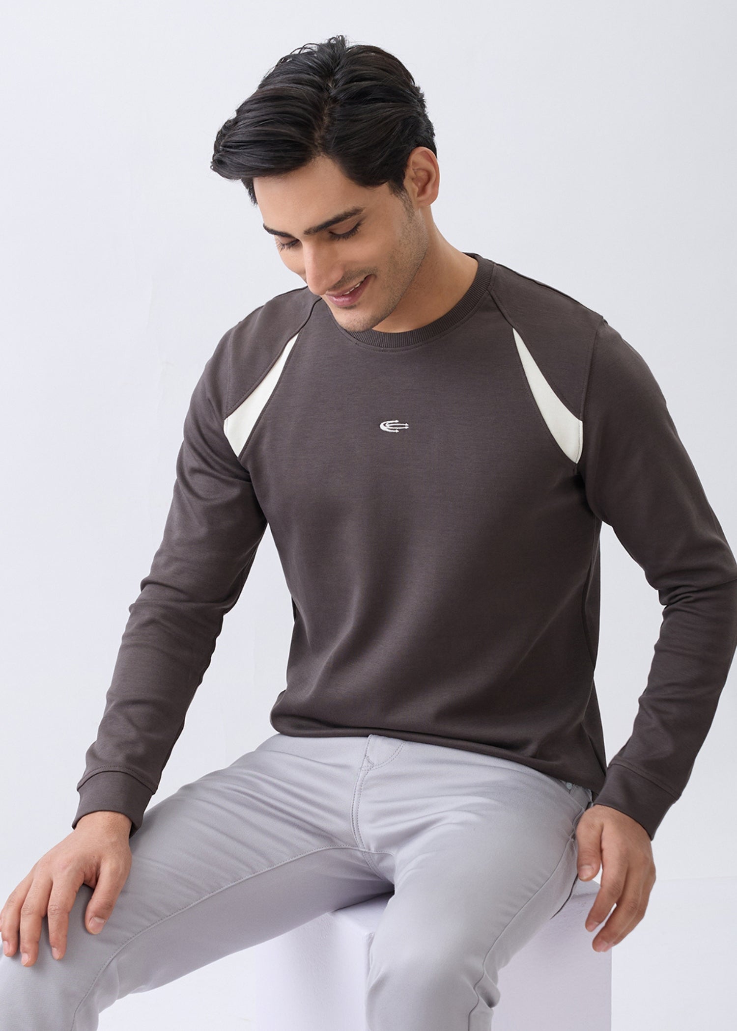 Windoral Contrast Panel Full Sleeve T-Shirt: Coffee