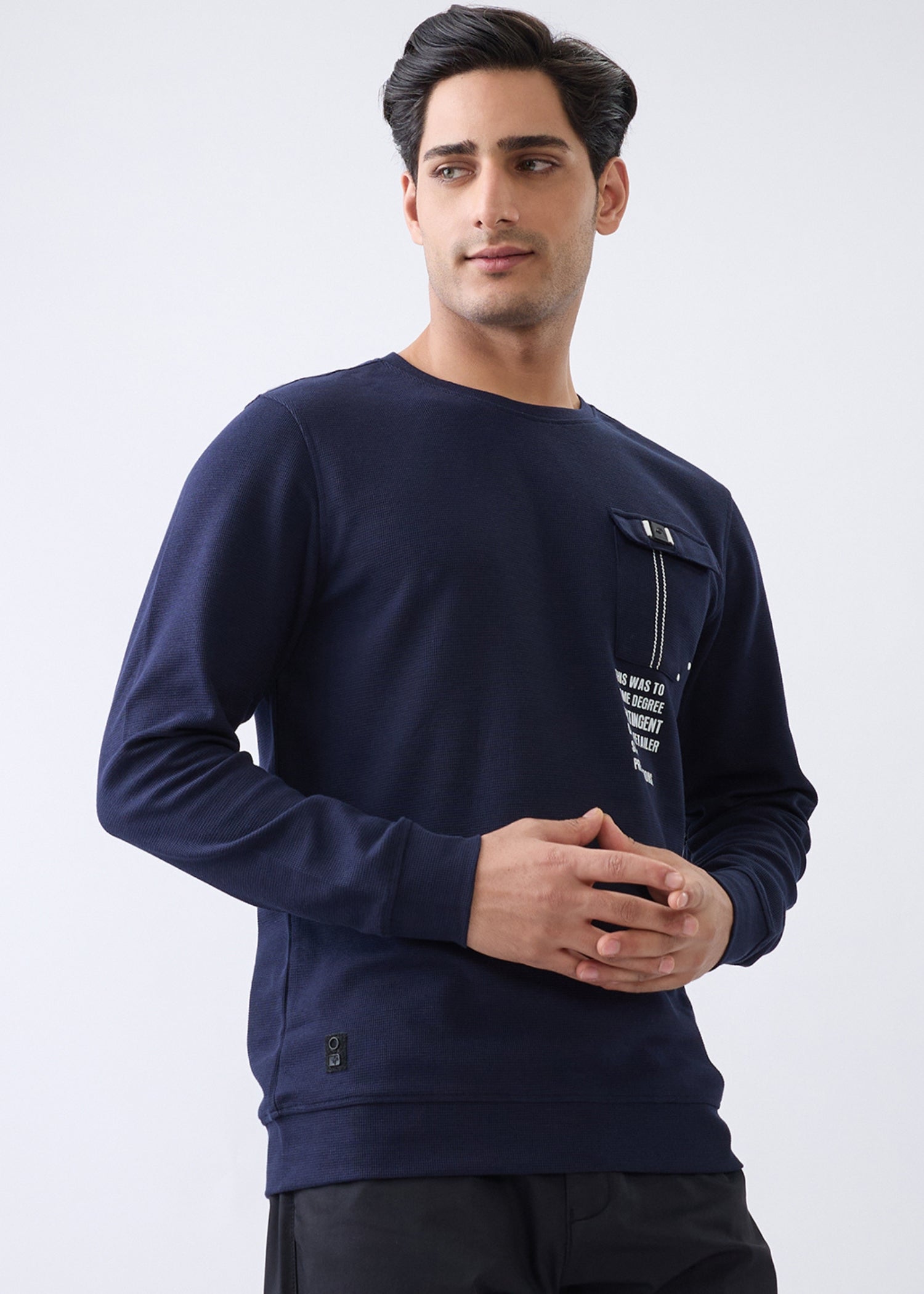 Safety Printed Full Sleeve T-Shirt: Navy