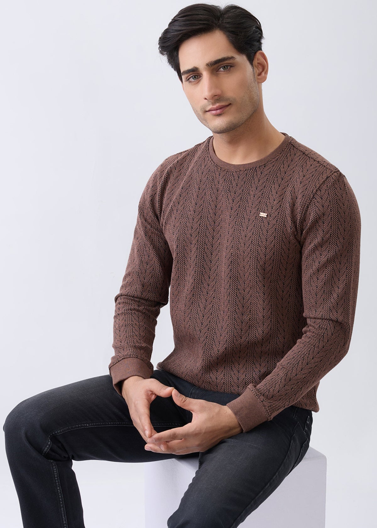 Gravitate Textured Full Sleeve Sweatshirt: Copper
