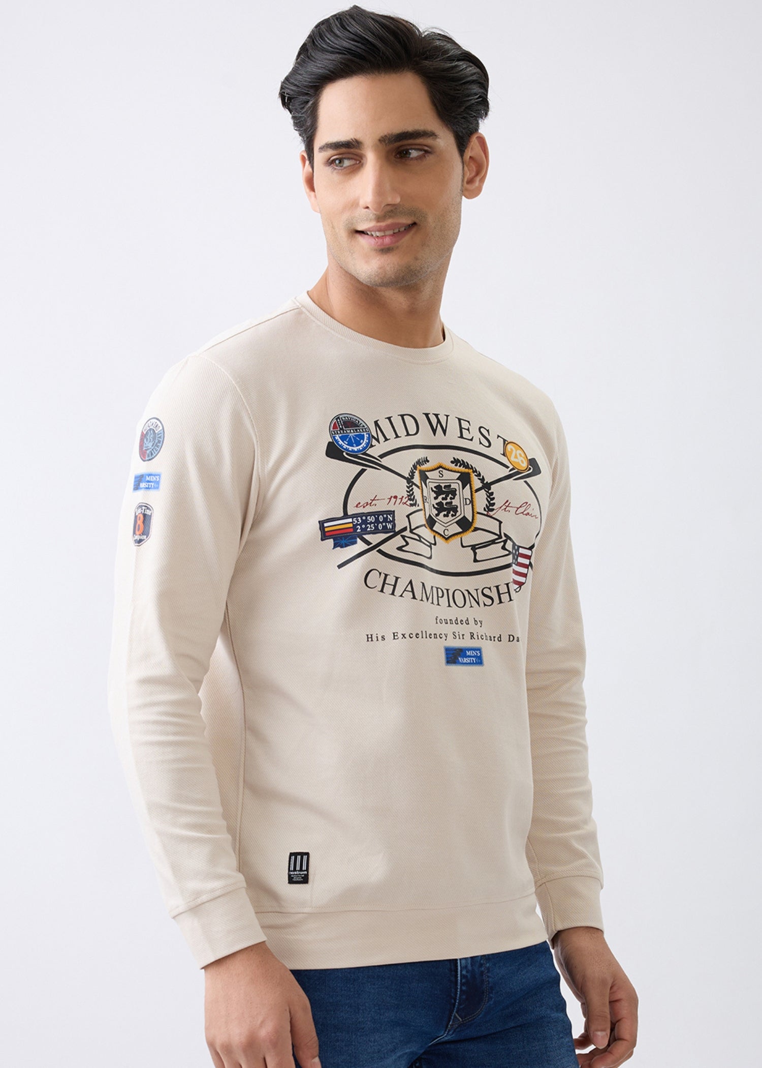Midwest Graphic Full Sleeve Sweatshirt: Cream