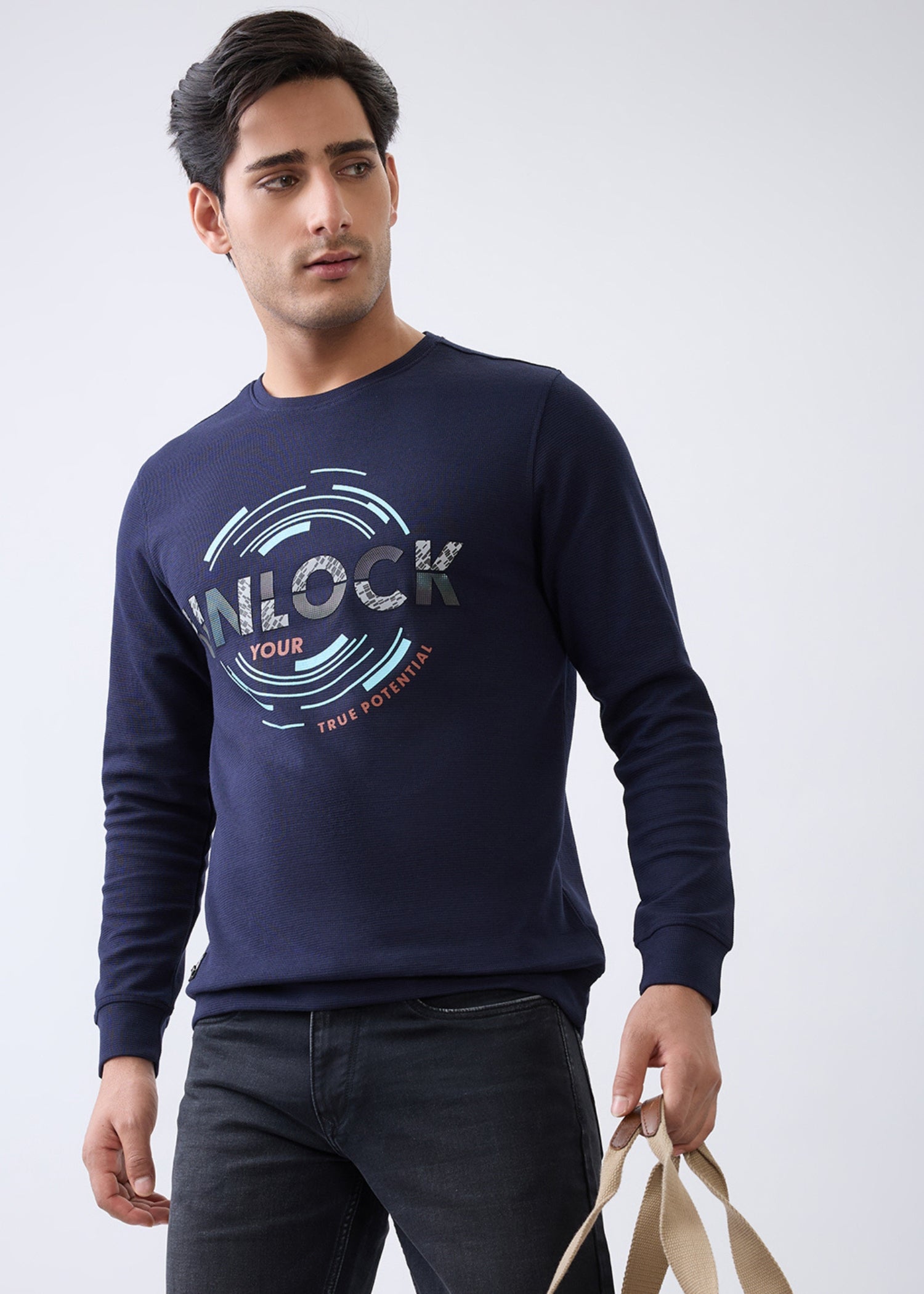 Potential Printed Full Sleeve T-Shirt: Navy