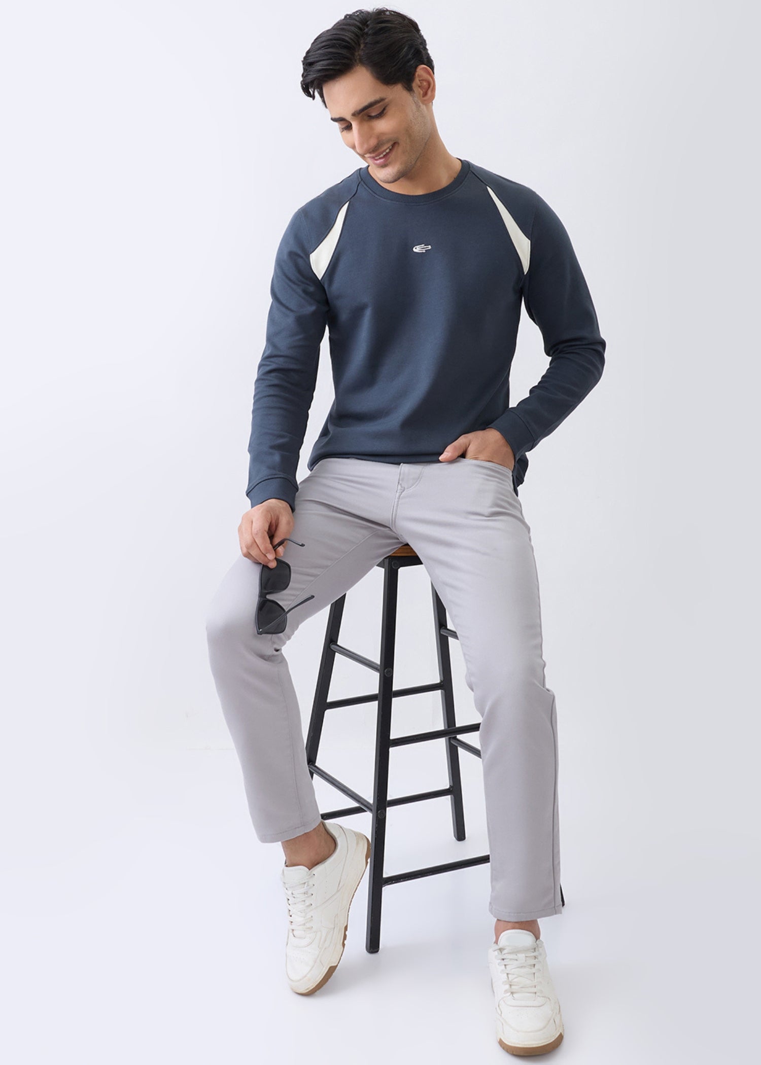 Windoral Contrast Panel Full Sleeve T-Shirt: Charcoal