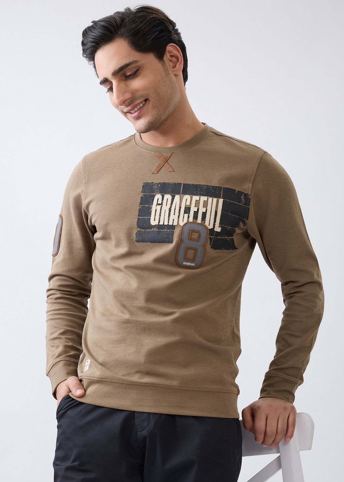Troll Graphic Full Sleeve Sweatshirt: Dark Khaki