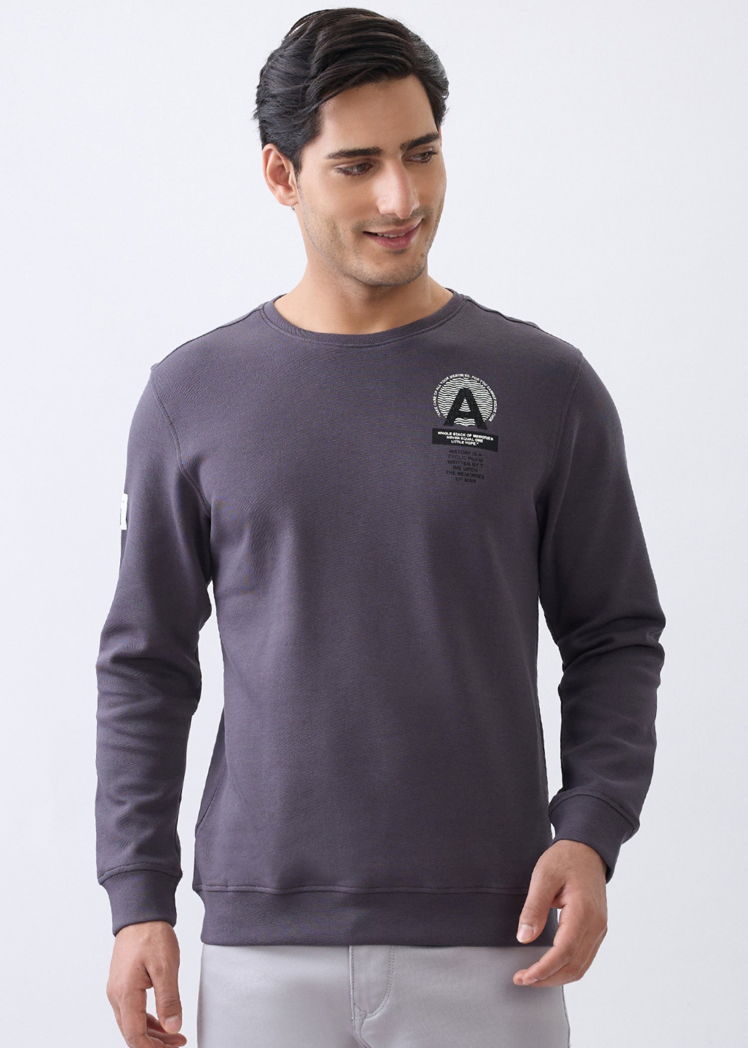 Stack Graphic Full Sleeve Sweatshirt: Charcoal