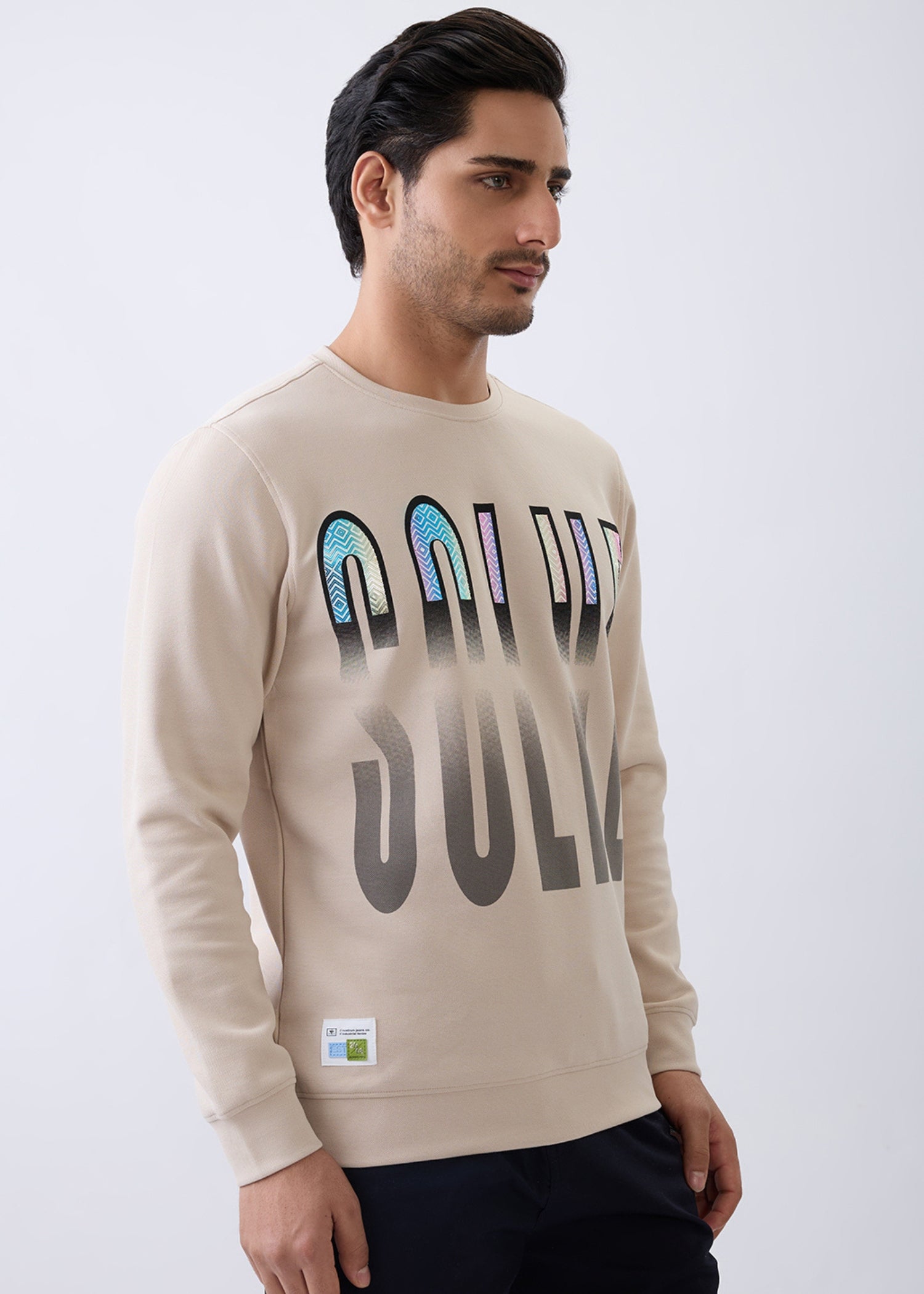 Solve Graphic Full Sleeve Sweatshirt: Beige
