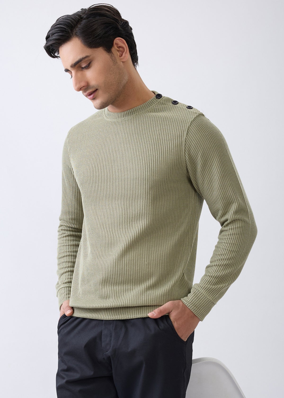 Kyota Textured Full Sleeve Sweatshirt: Pista