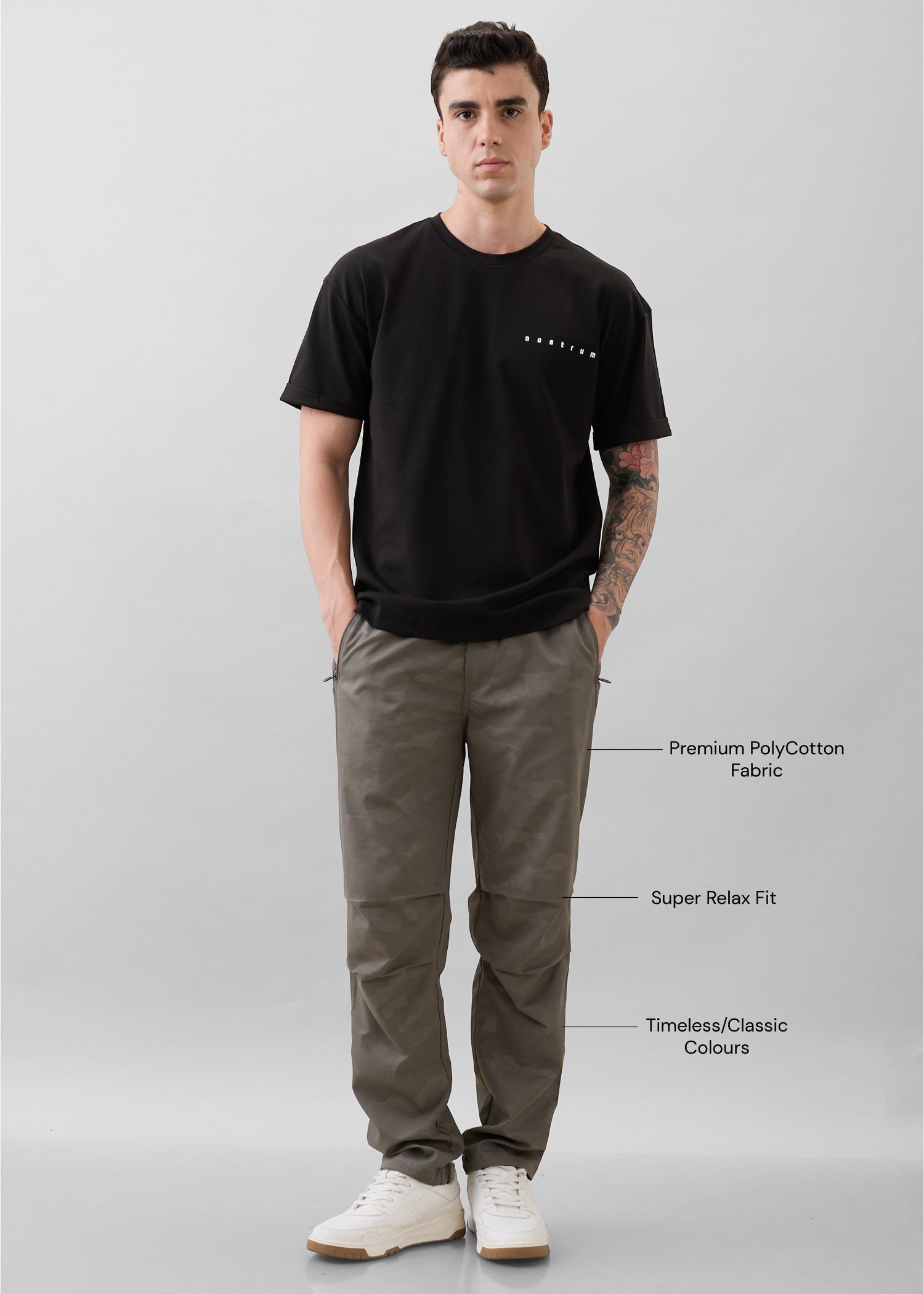 Ostrich Camouflage Relaxed Fit Cargo: Light Grey