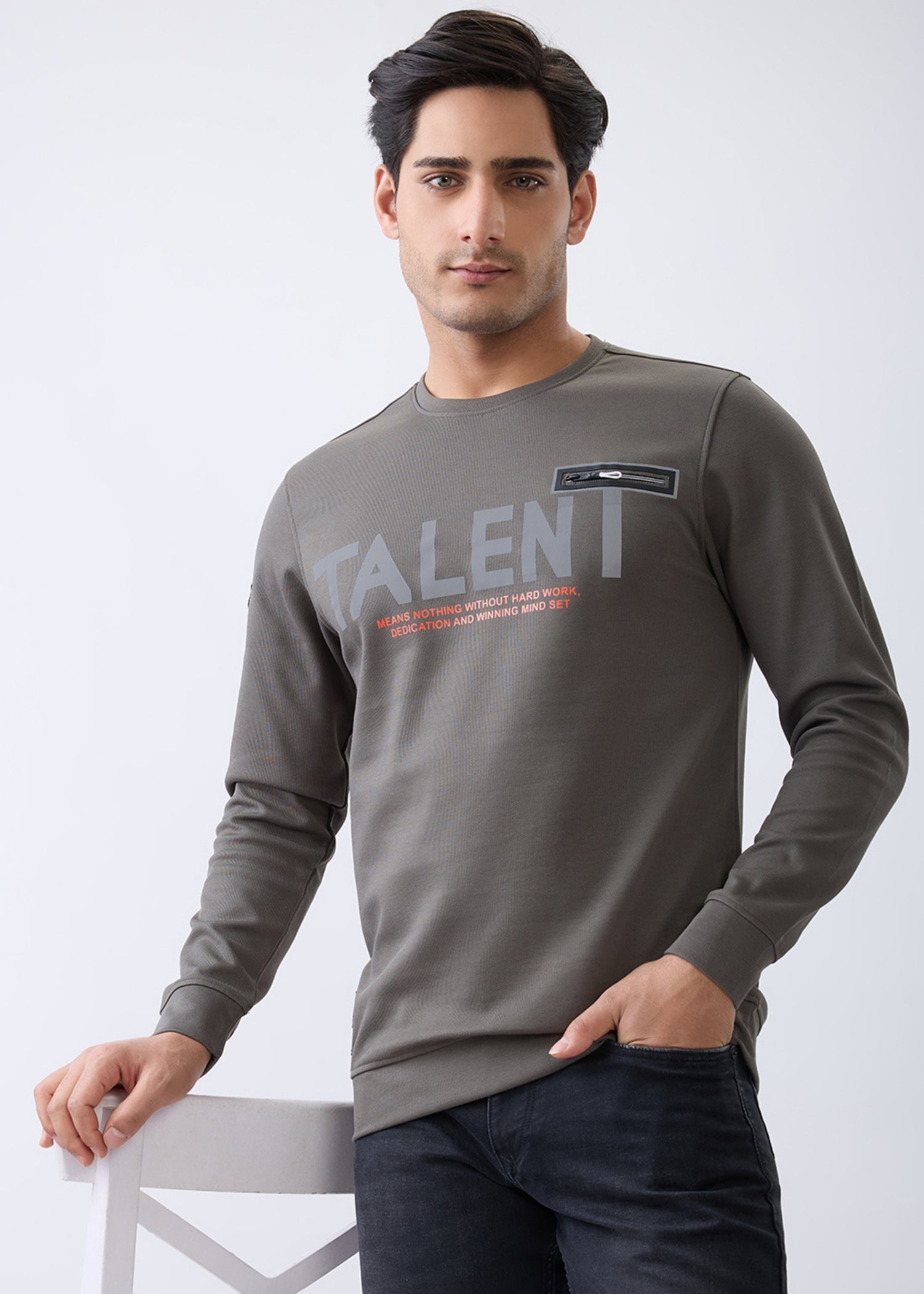 Dedicate Graphic Full Sleeve Sweatshirt: Olive
