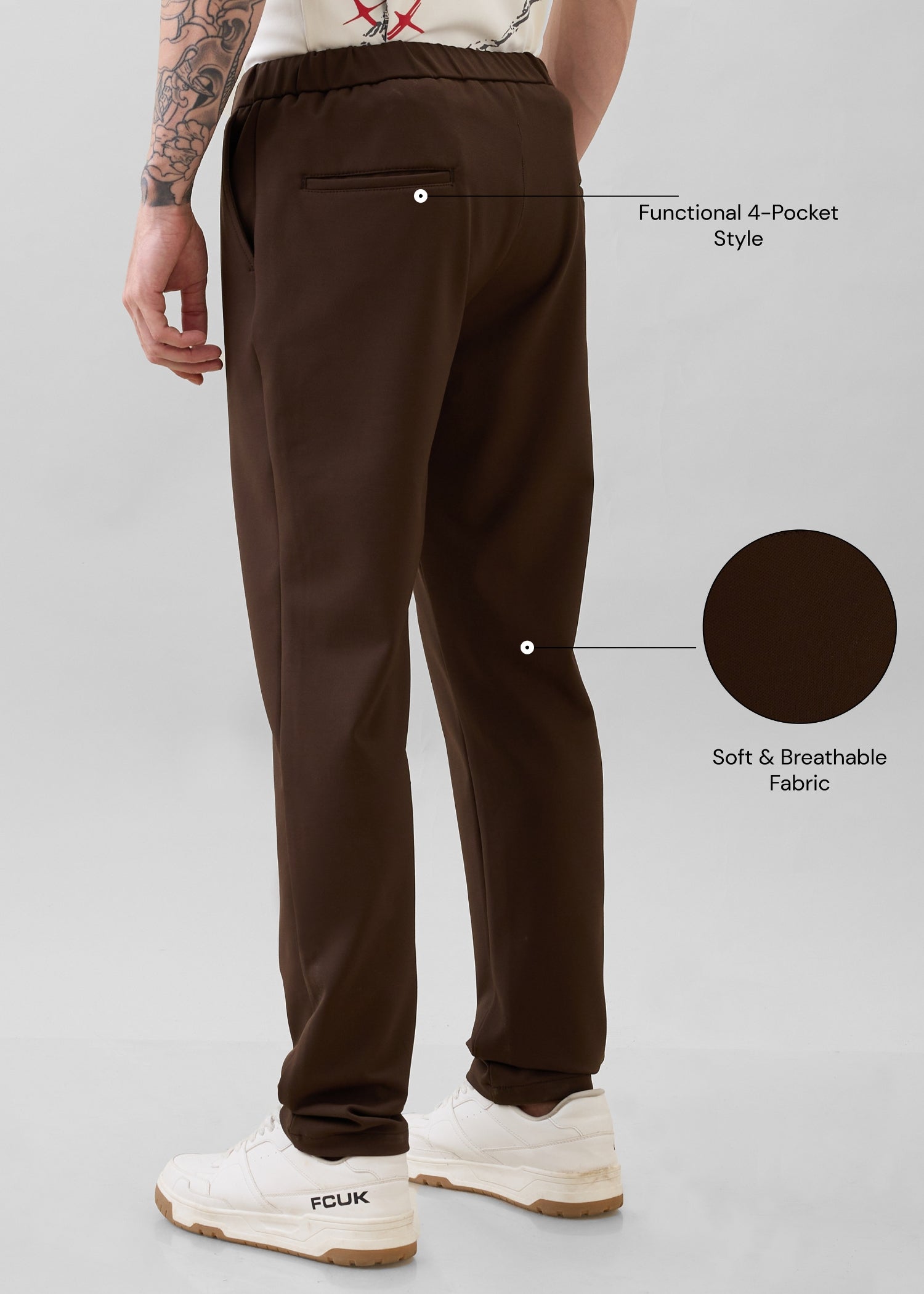 Baglis Cotton Self Fit Trouser: Brown