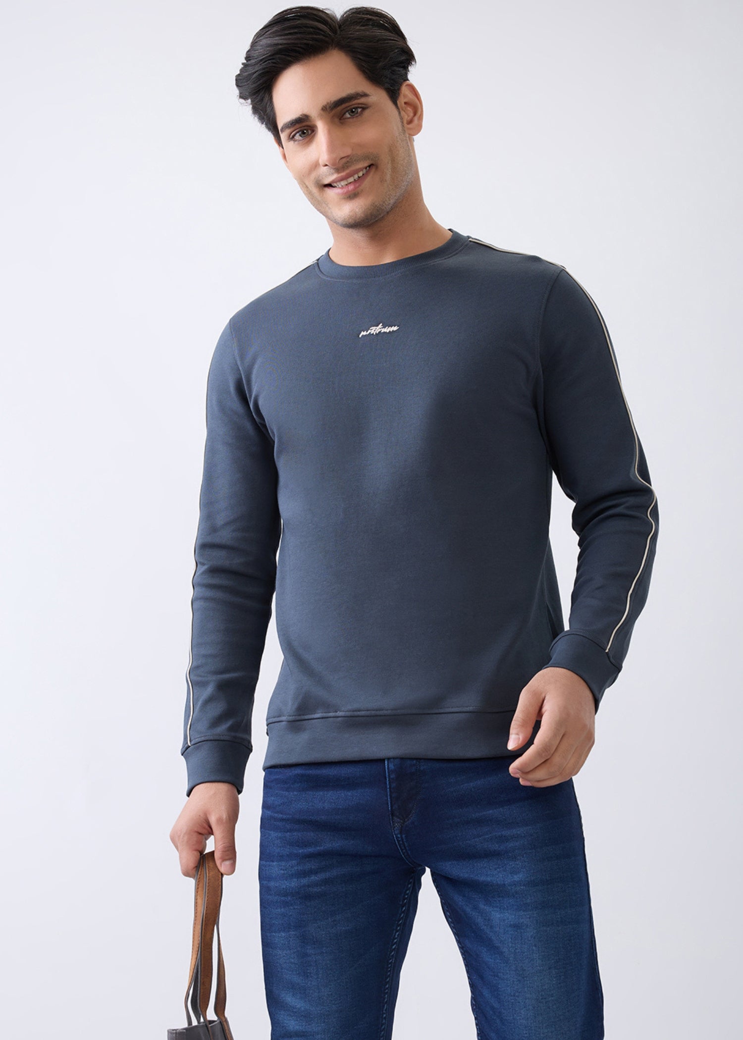 Enlish Embroidered Full Sleeve Pullover: Charcoal