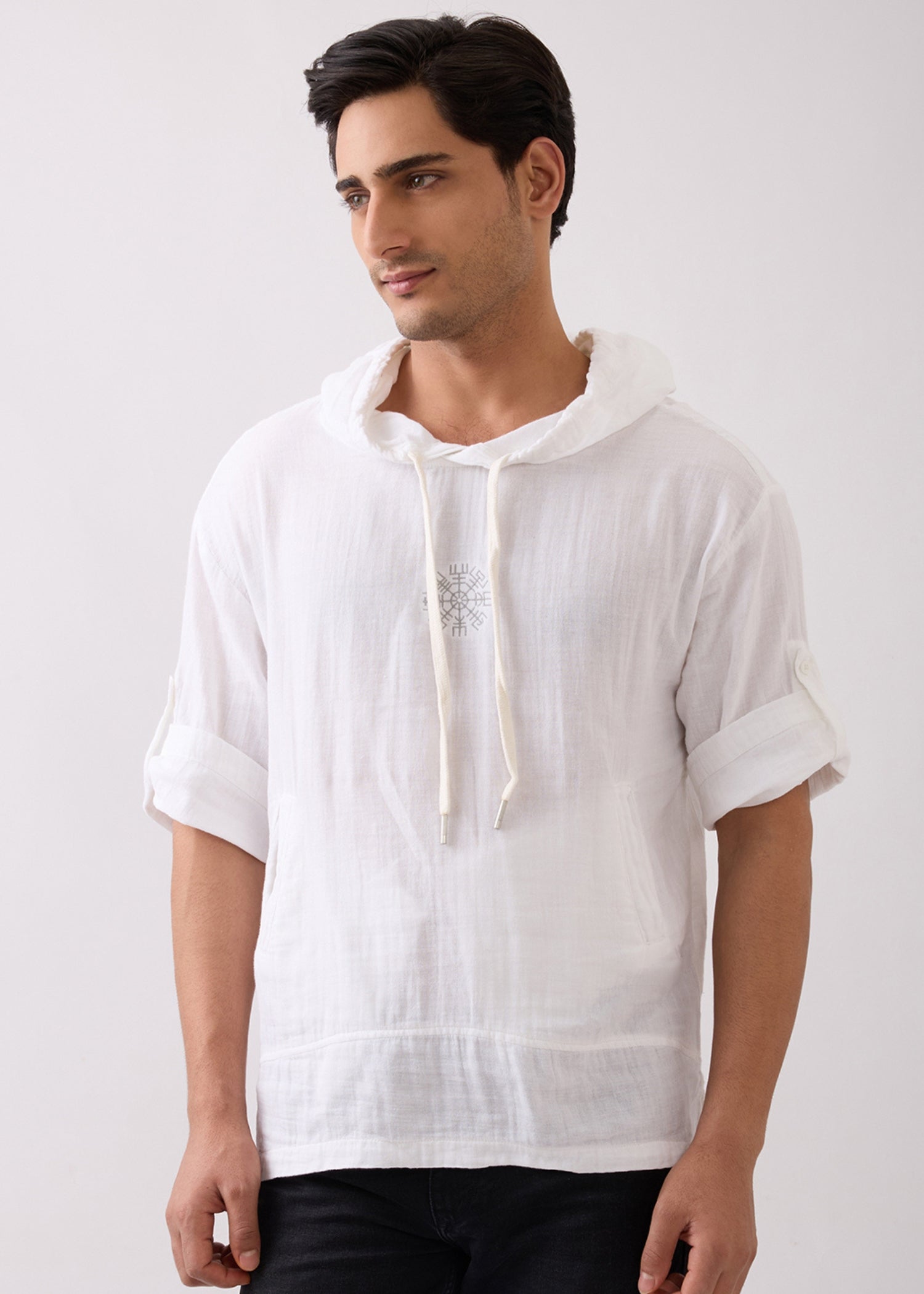 Prast Textured Short Sleeve Hoodie: White