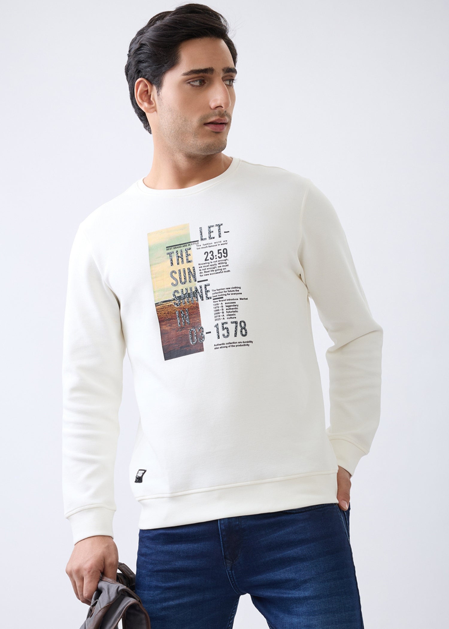 Sunshine Printed Full Sleeve Sweatshirt: White
