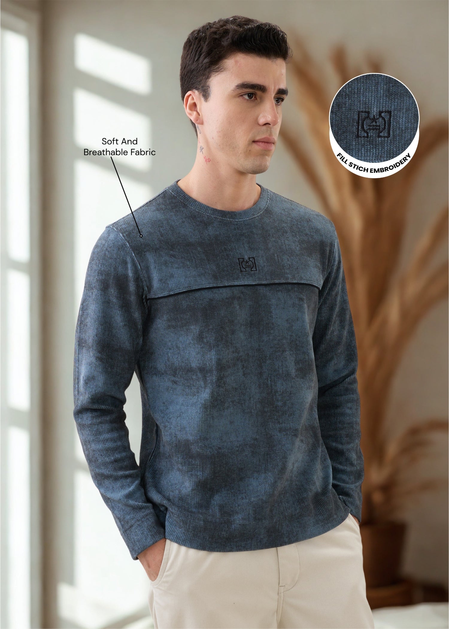 Addicted Distressed Pullover: Stone Grey