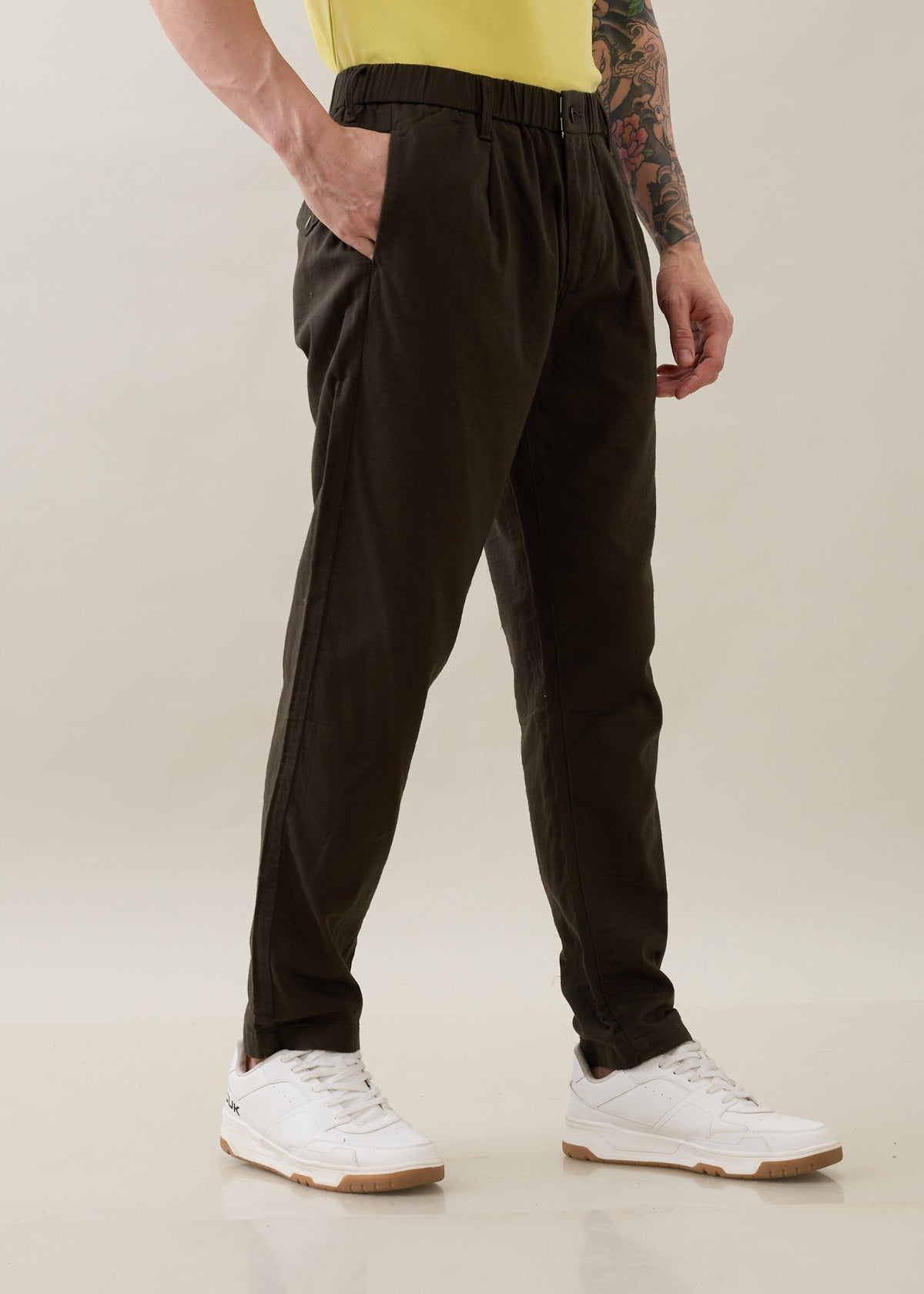 Ceylon Linen Blend Relaxed Trouser: Olive