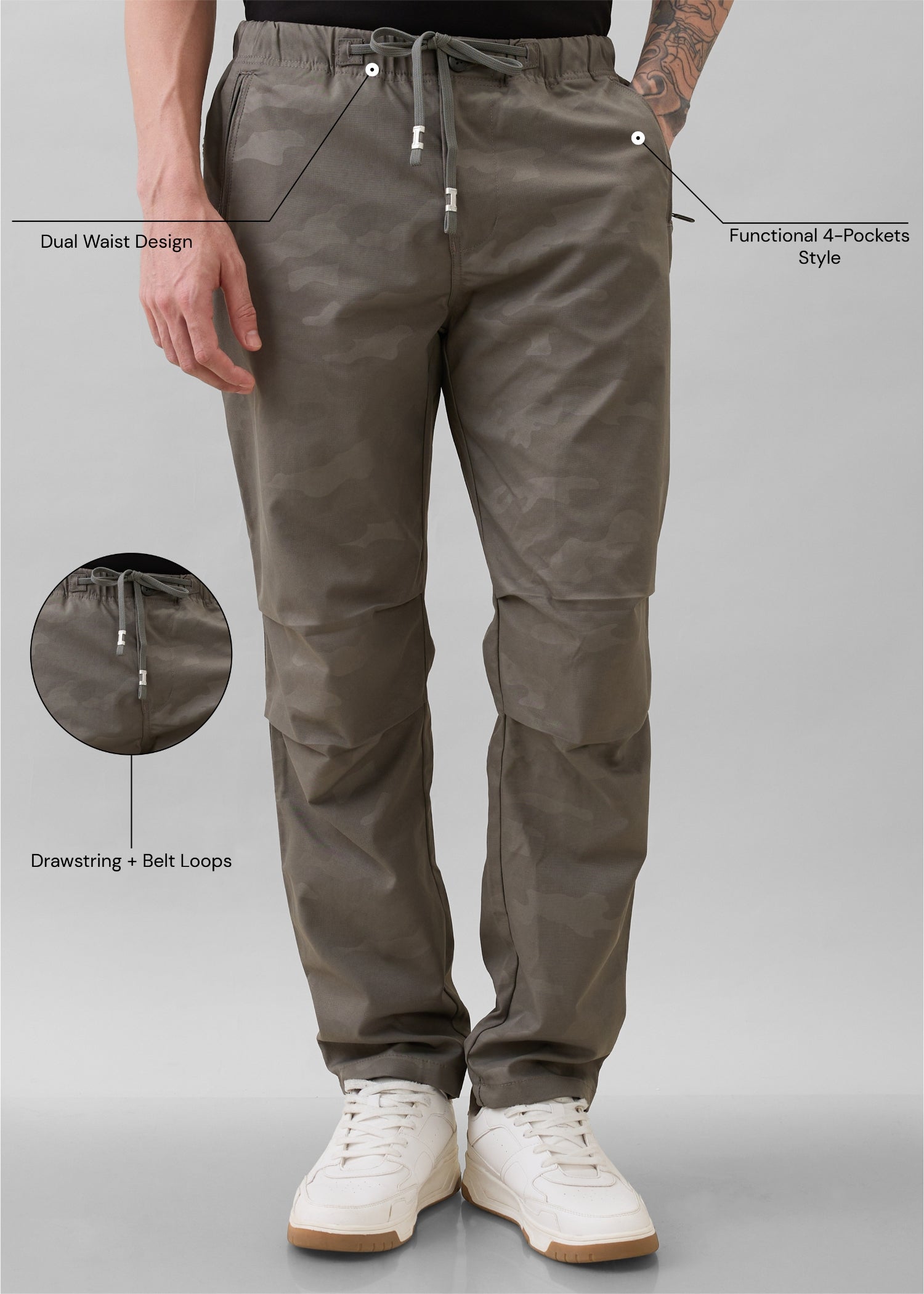 Ostrich Camouflage Relaxed Fit Cargo: Light Grey