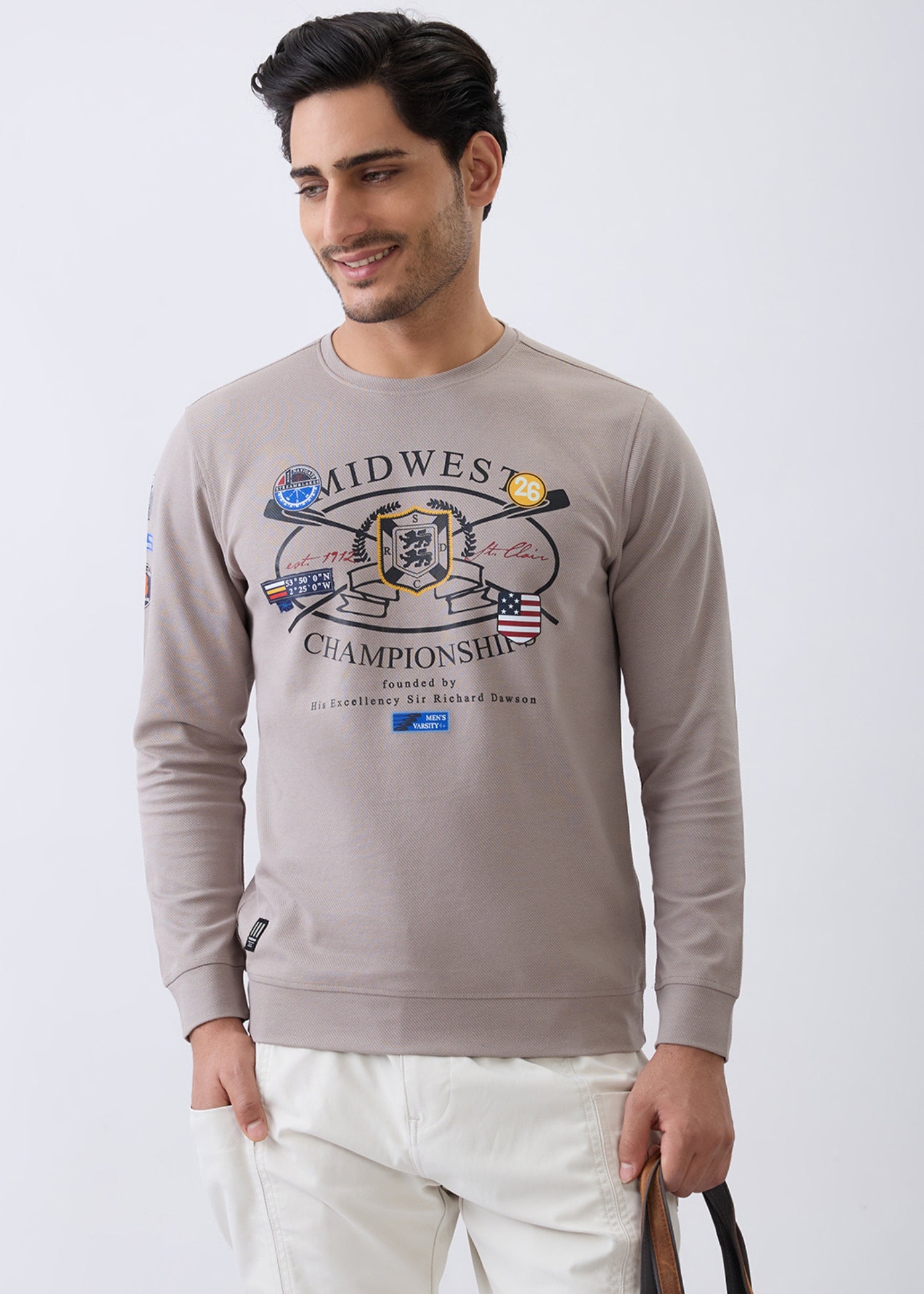 Midwest Graphic Full Sleeve Sweatshirt: Beige