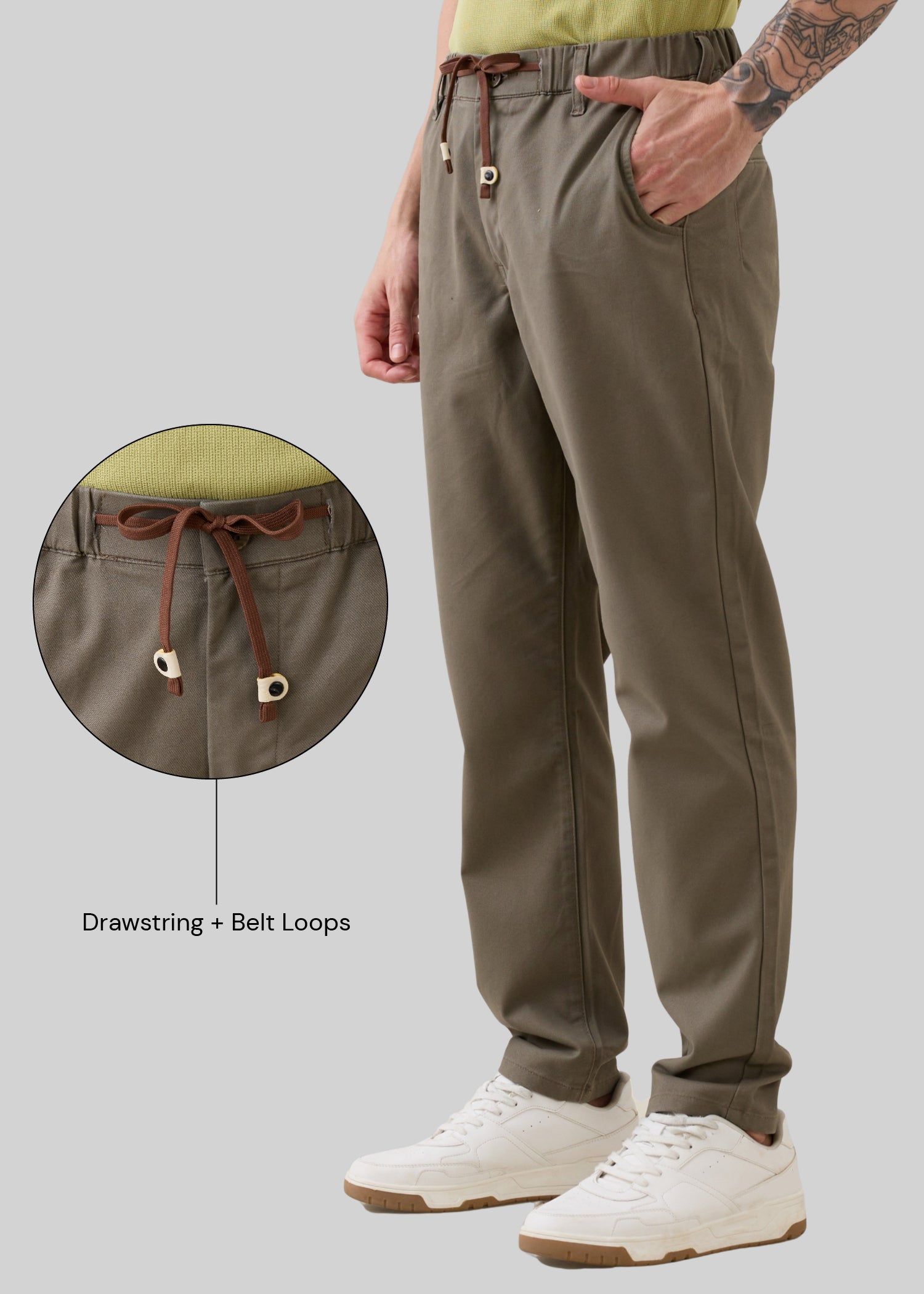 Abrus Cotton Drawstring Trouser: Dark Beige
