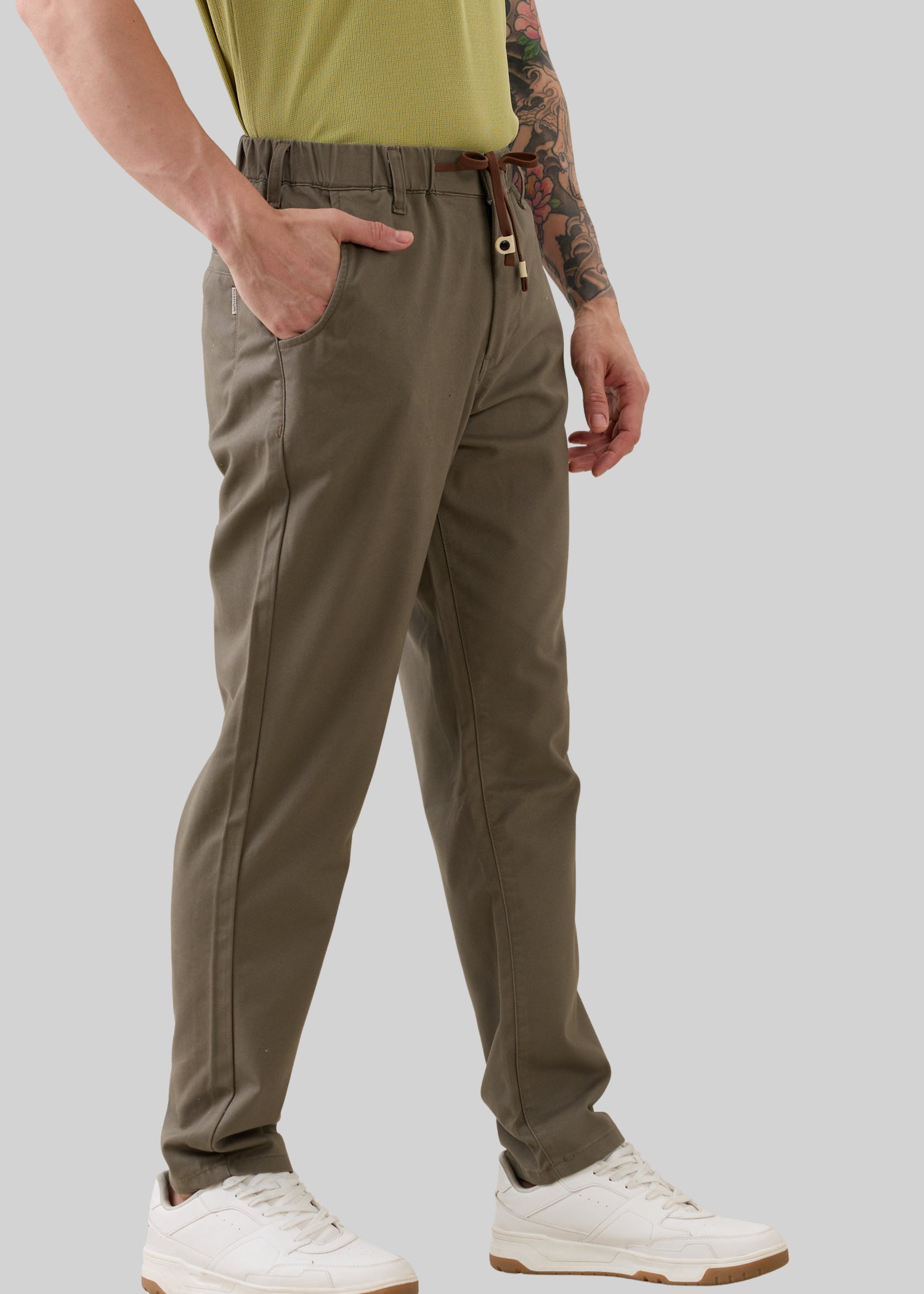 Nostrum Abrus Cotton Drawstring Dark Beige Trouser for Men