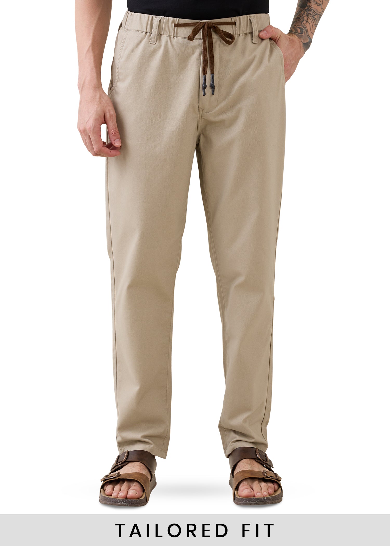Abrus Cotton Drawstring Trouser: Beige