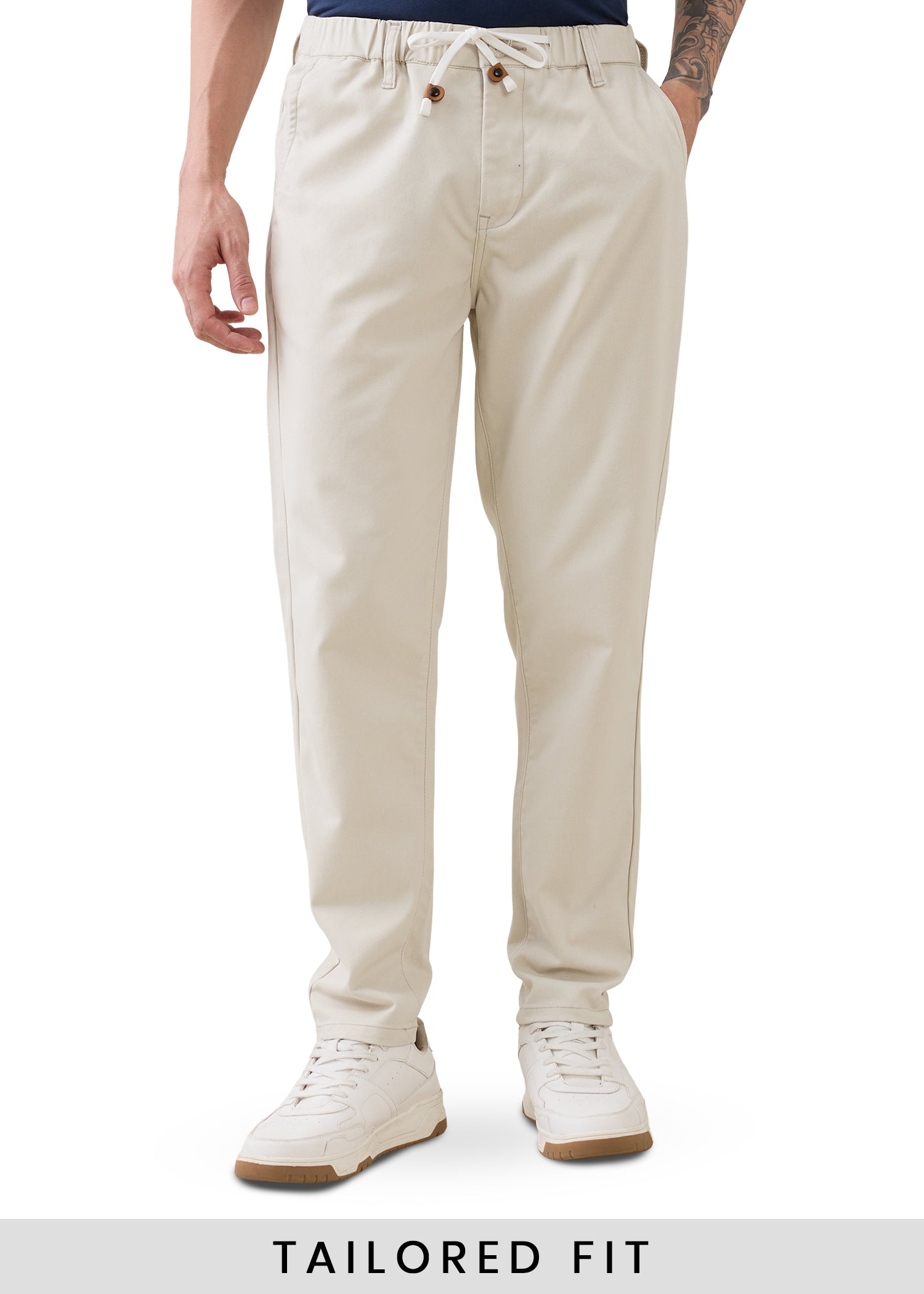 Abrus Cotton Drawstring Trouser: Cream