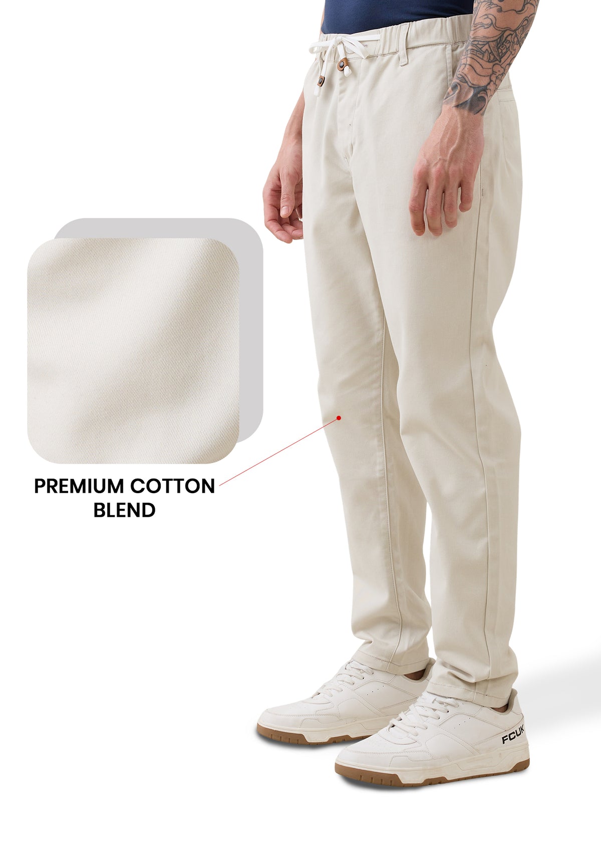 Abrus Cotton Drawstring Trouser: Cream