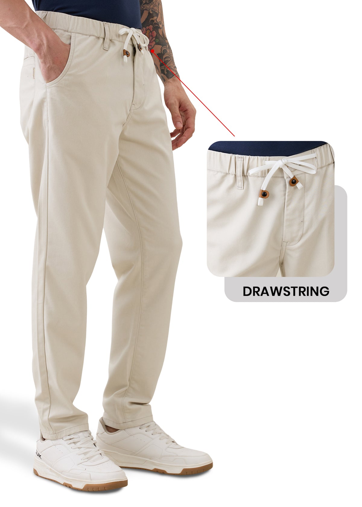 Abrus Cotton Drawstring Trouser: Cream