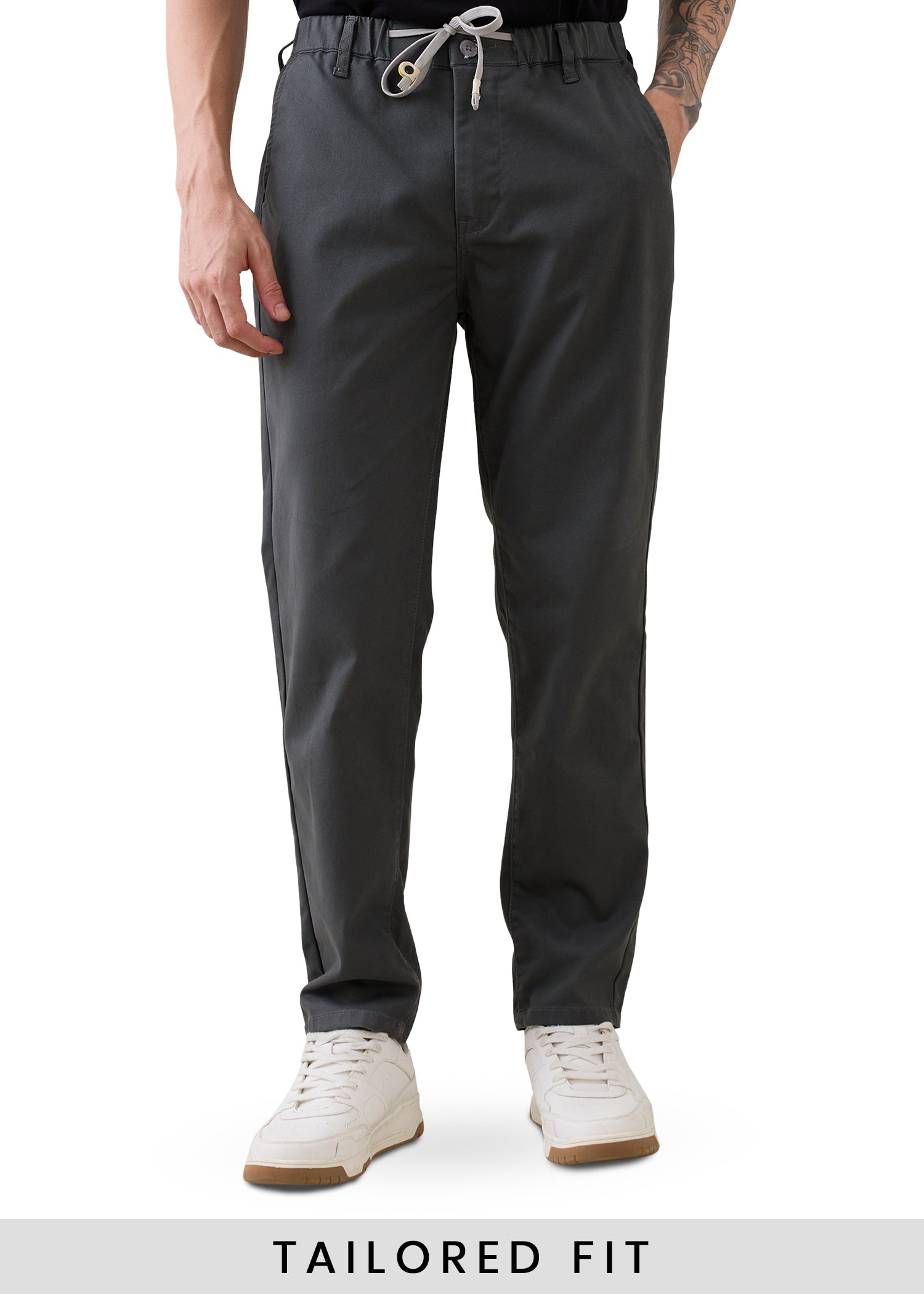 Abrus Cotton Drawstring Trouser: Dark Grey