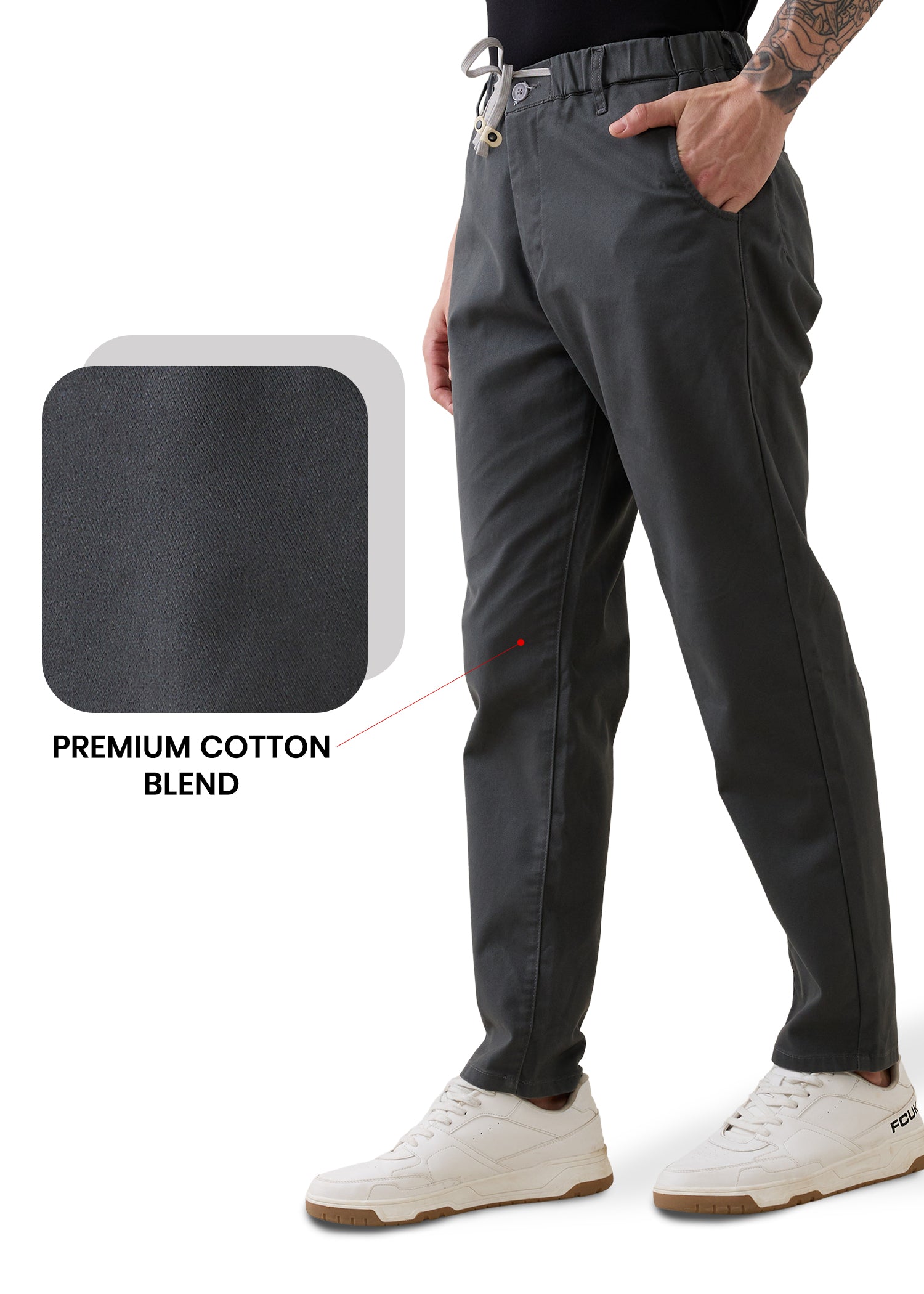 Abrus Cotton Drawstring Trouser: Dark Grey