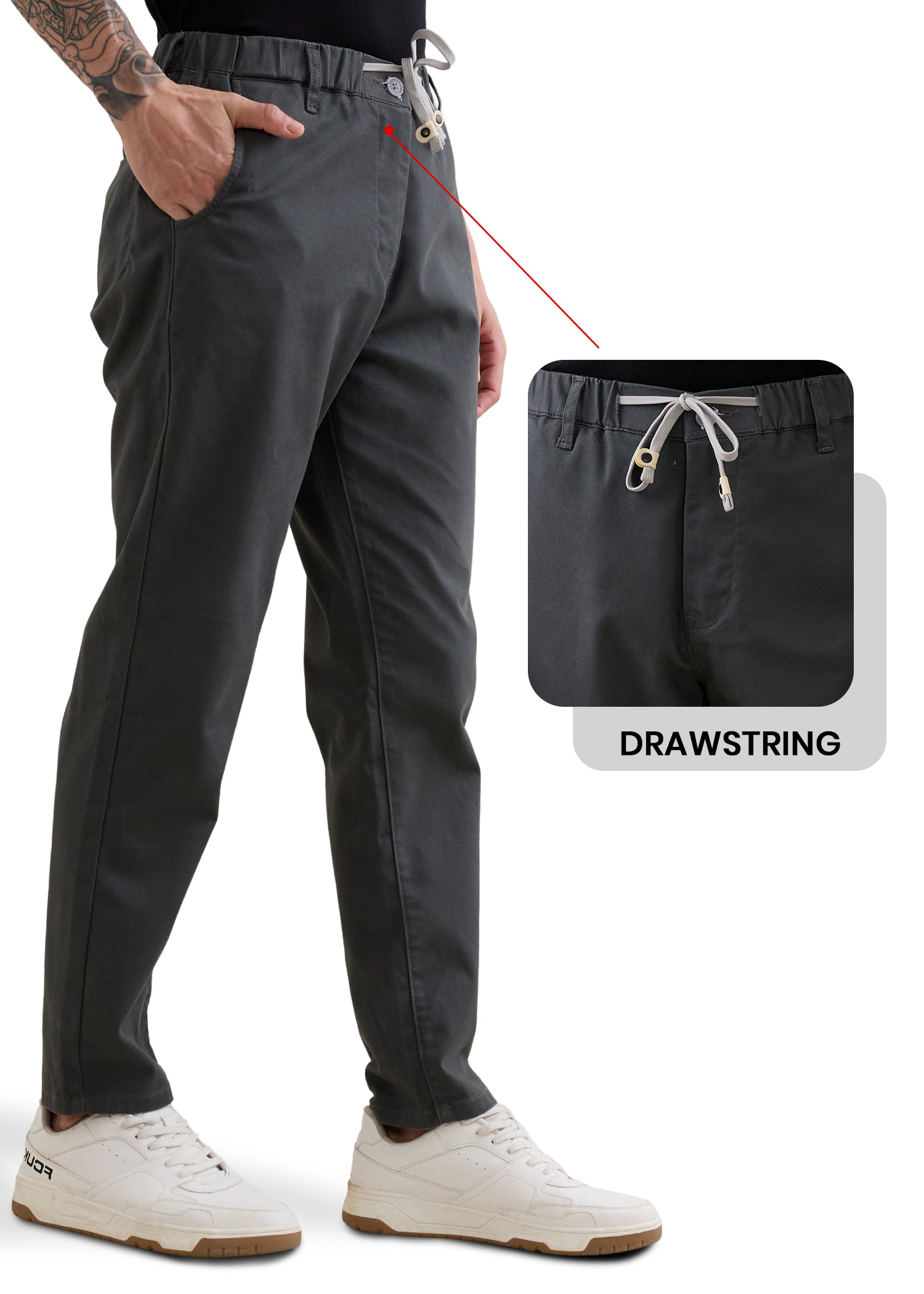 Abrus Cotton Drawstring Trouser: Dark Grey