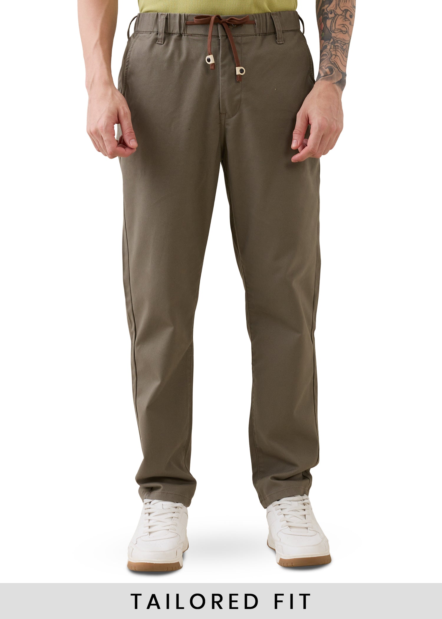 Abrus Cotton Drawstring Trouser: Dark Beige