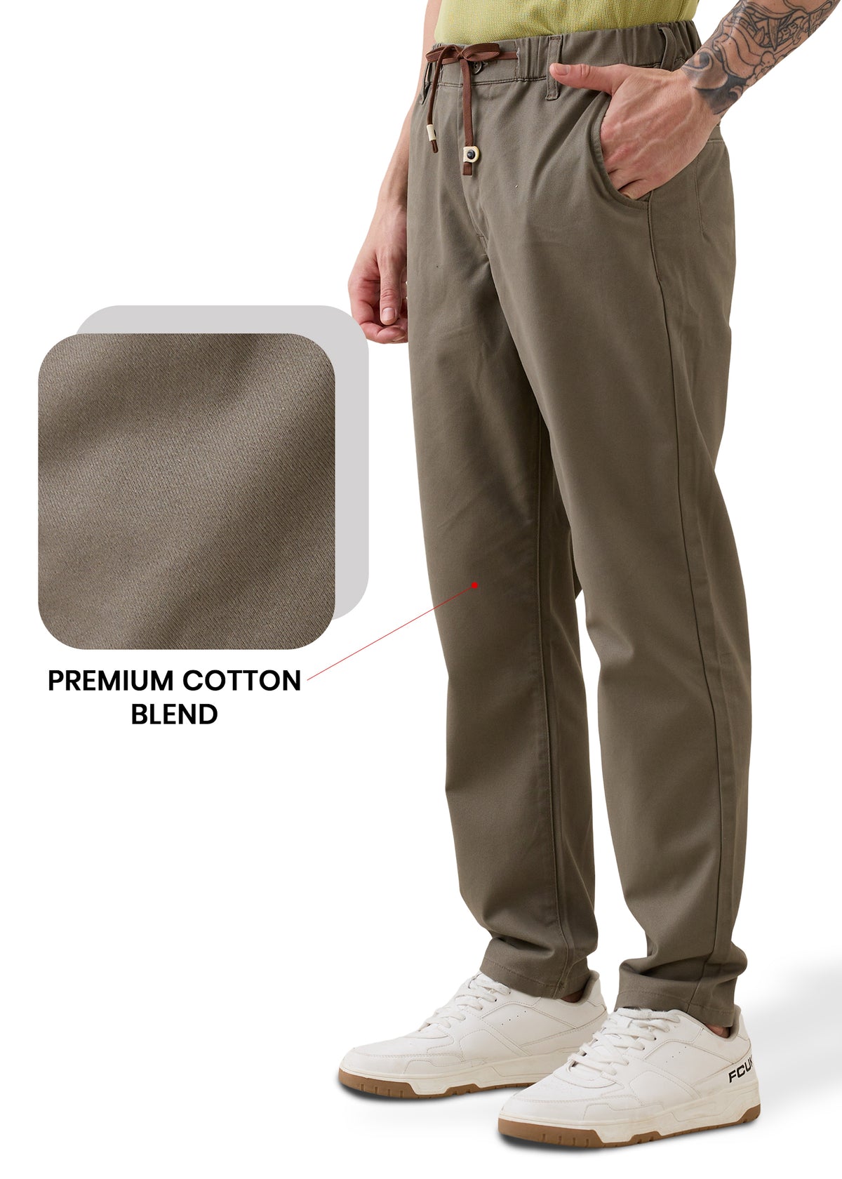 Abrus Cotton Drawstring Trouser: Dark Beige