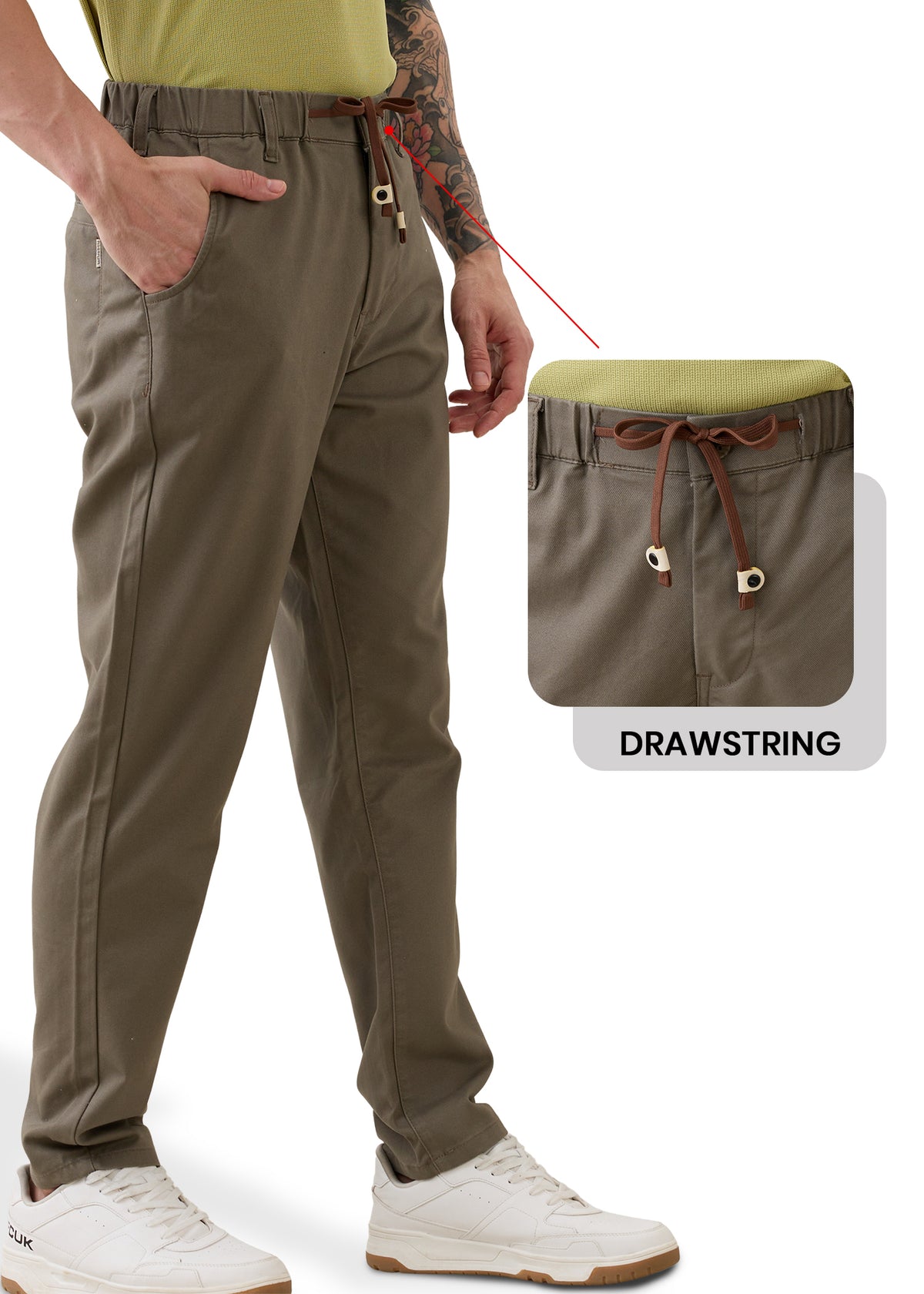 Abrus Cotton Drawstring Trouser: Dark Beige