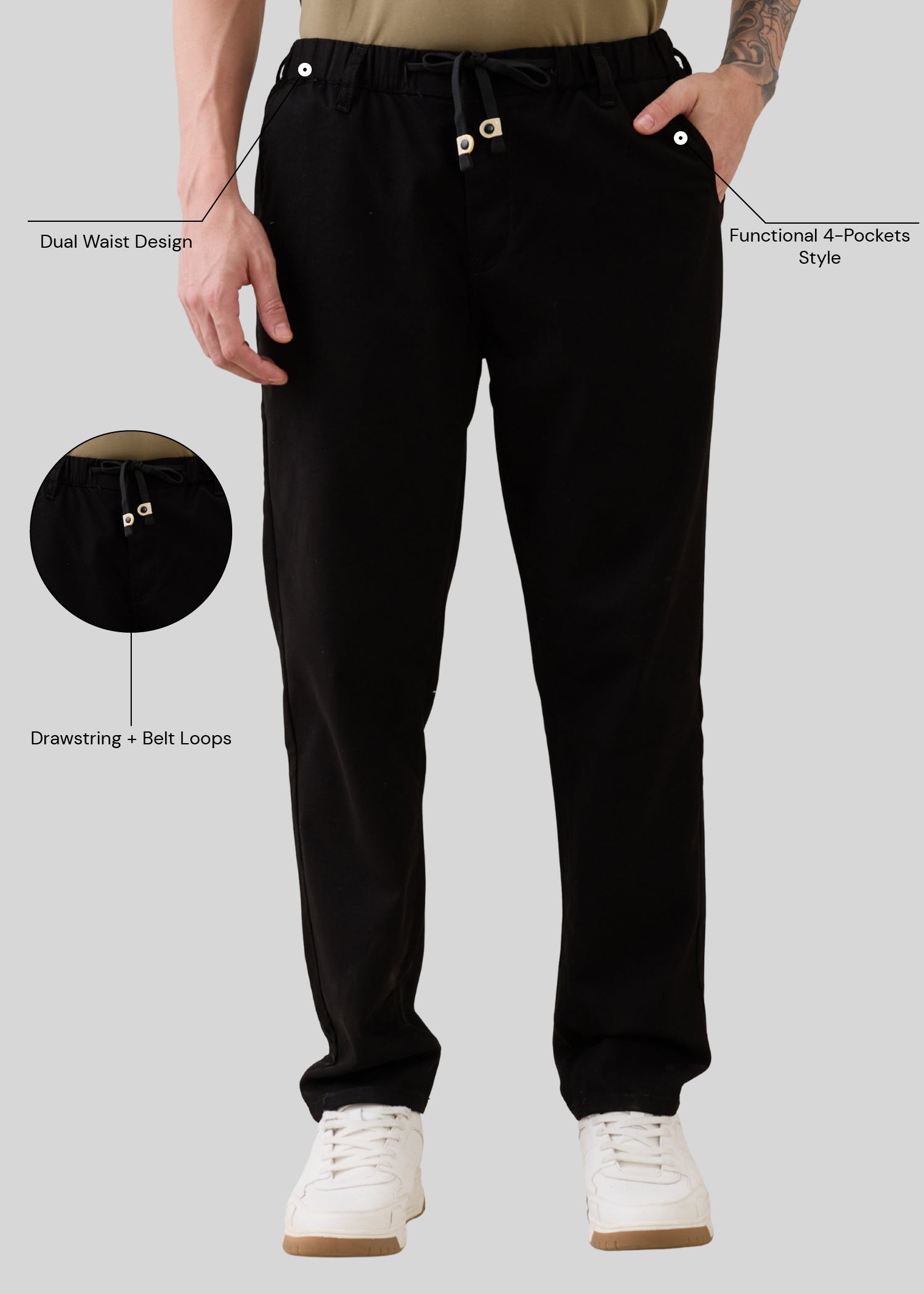 Abrus Cotton Drawstring Trouser: Black