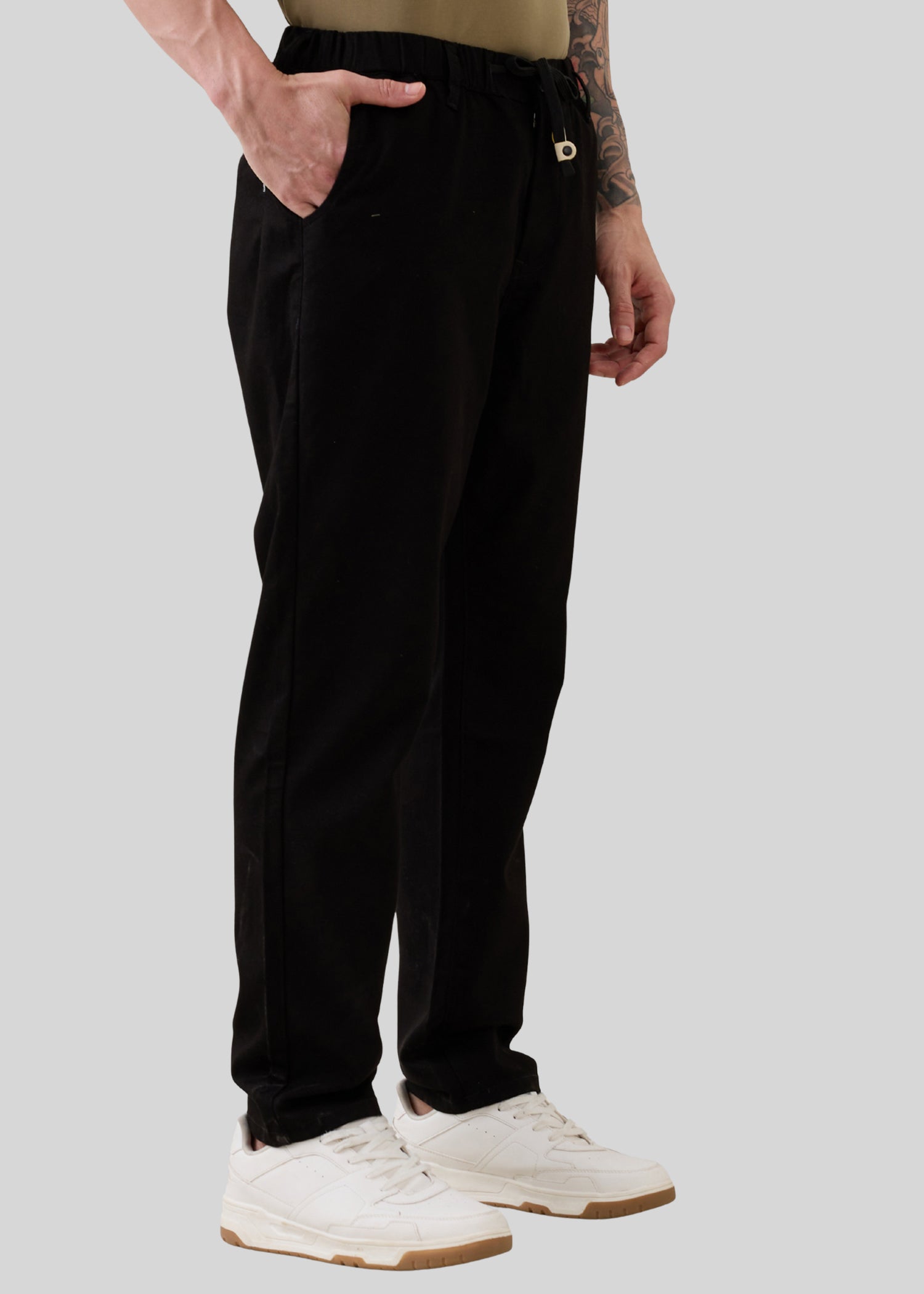 Nostrum Abrus Cotton Drawstring Black Trouser for Men