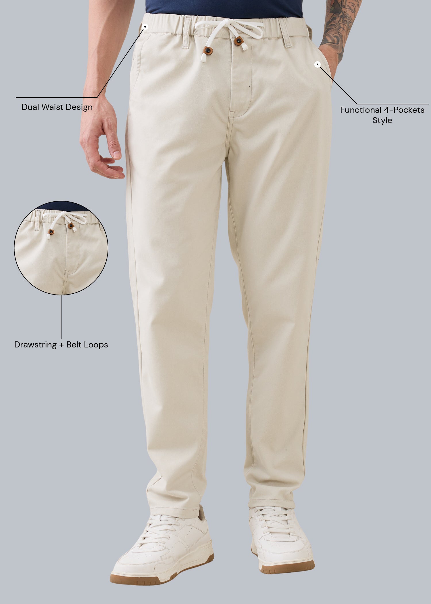 Abrus Cotton Drawstring Trouser: Cream