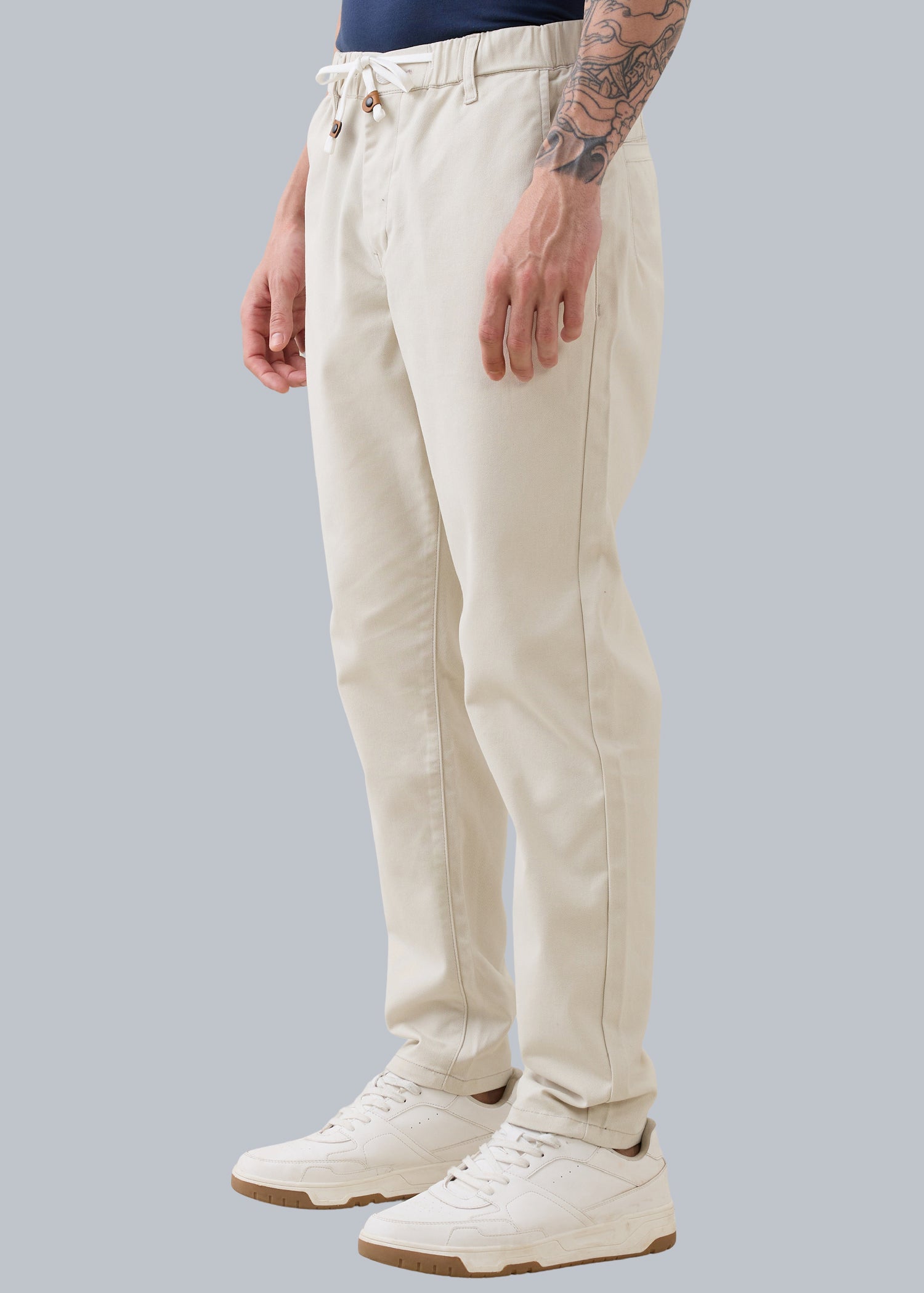 Abrus Cotton Drawstring Trouser: Cream